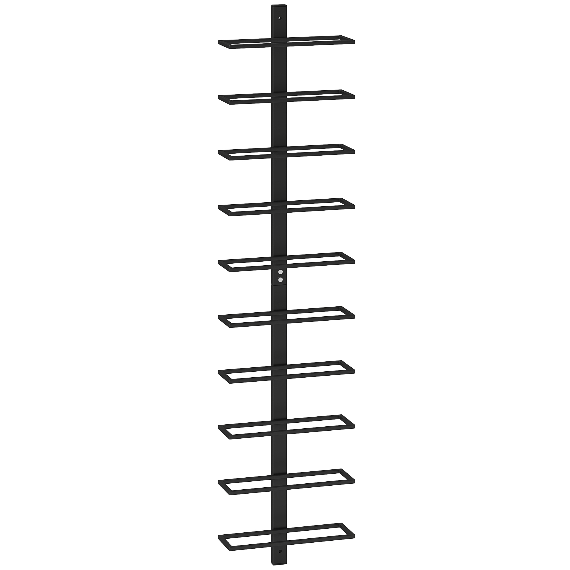 Seinakinnitusega veiniriiul 10 pudelile, 10 tasandit, metall, must, 27 x 10 x 116 cm