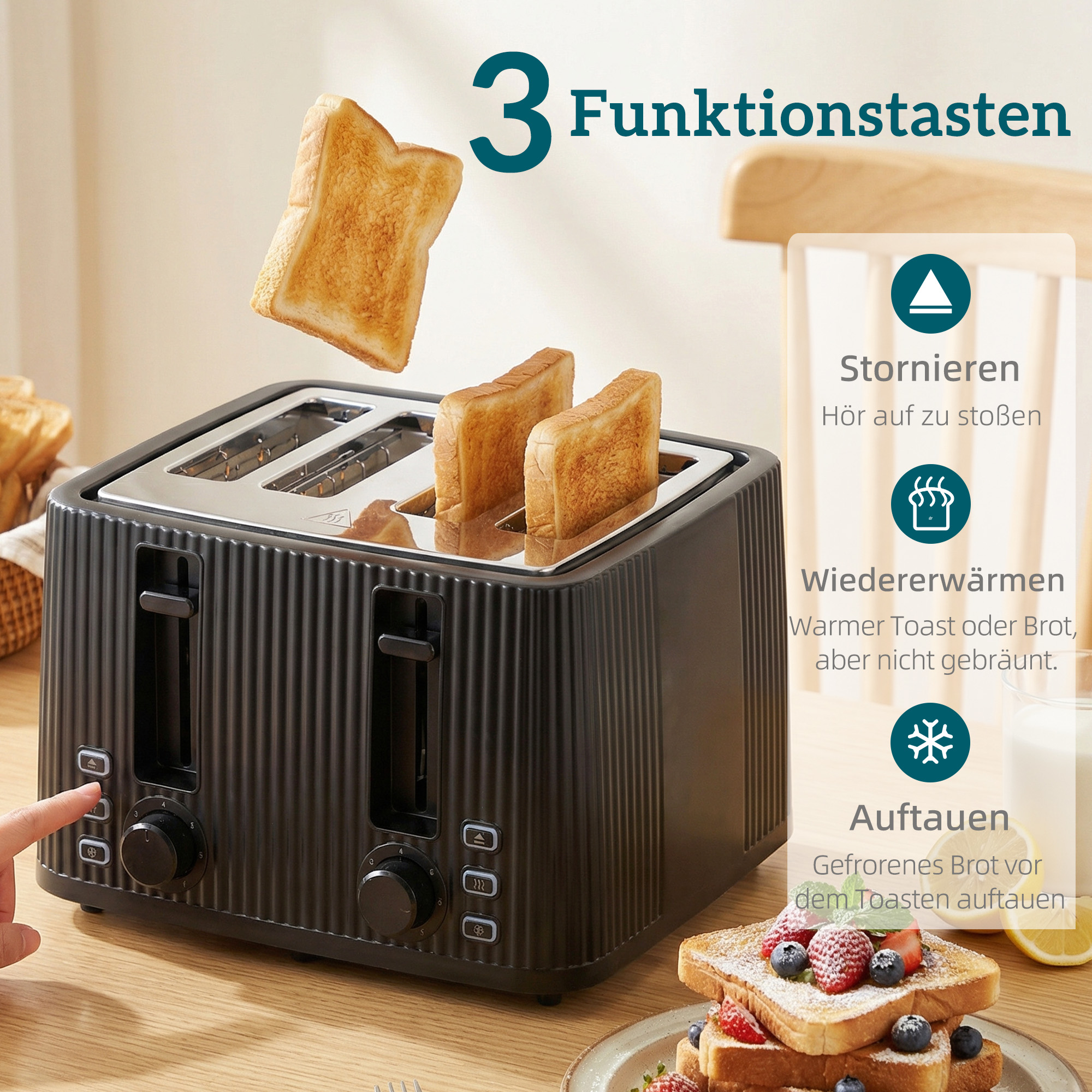 Virtuvės prietaisų rinkinys: 1,7 l greito virimo virdulys, 4 skrebučių skrudintuvas ir kiaušinių viryklė 6 kiaušiniams, juodas - Image 6