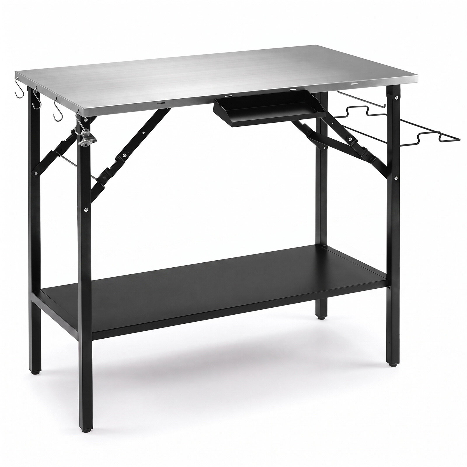 Taitettava retkeilypöytä ruostumattomalla terästyötasolla, musta ja hopea, 109 x 55 x 83 cm - Image 2