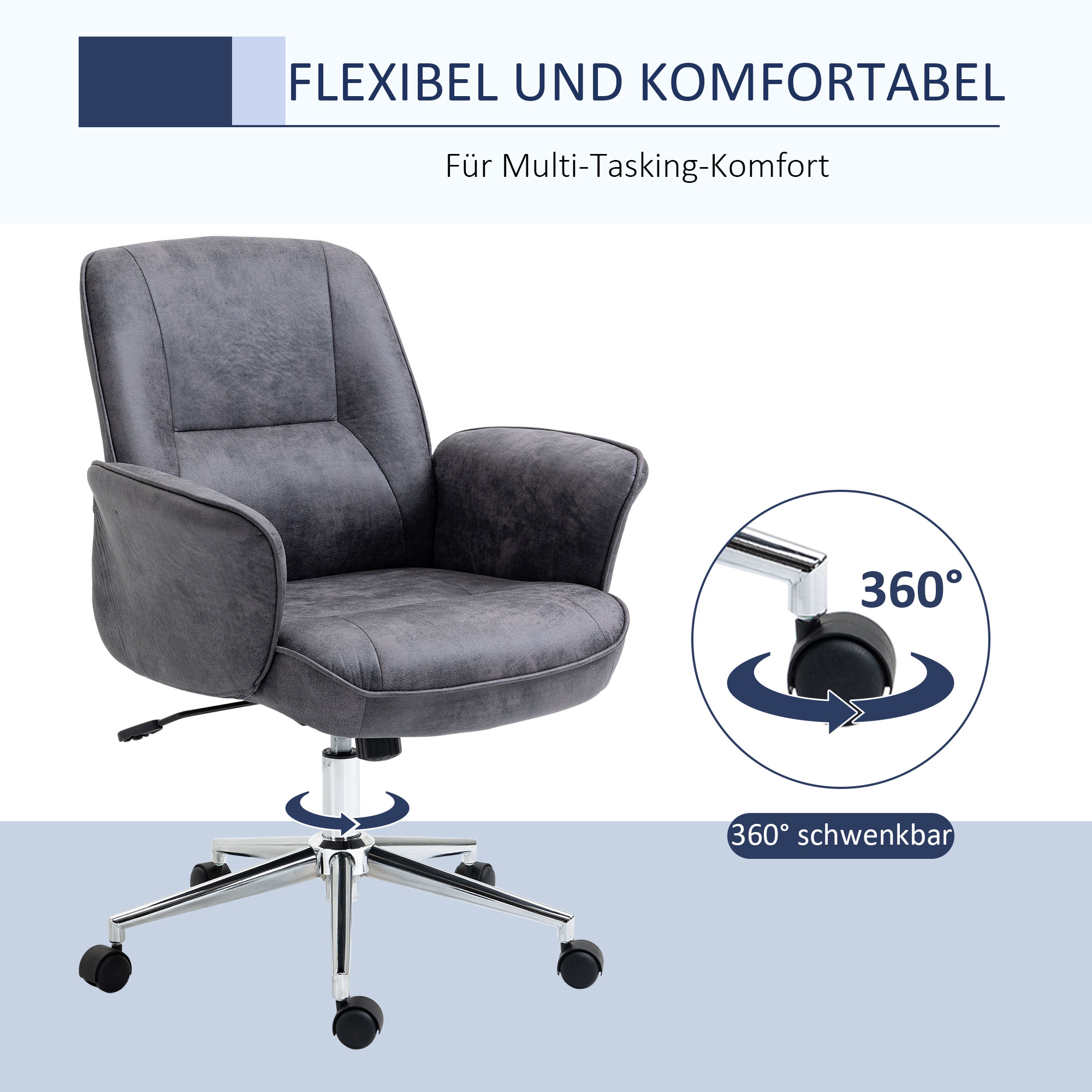 Biroja krēsls, regulējams augstums, šūpošanās funkcija, grozāms, tumši pelēks, tērauds, 67 x 69 x 92-102 cm - Image 6