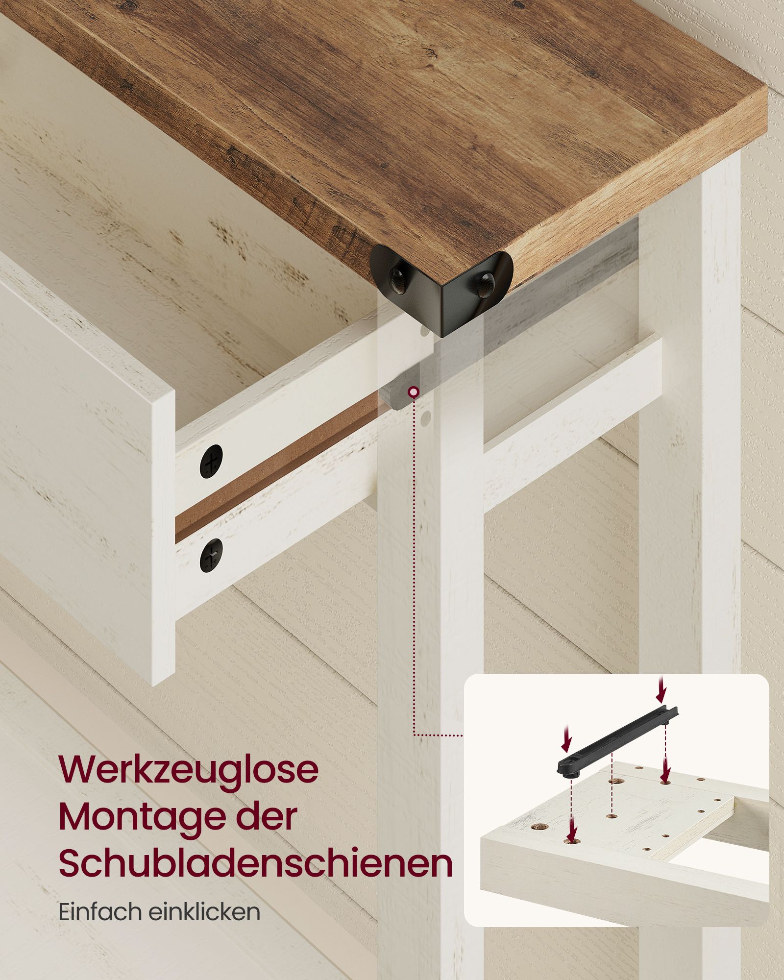 Kitsas konsoollaud sahtlite ja alumise riiuliga, valge/pruun, 100 x 24 x 76 cm - Image 4
