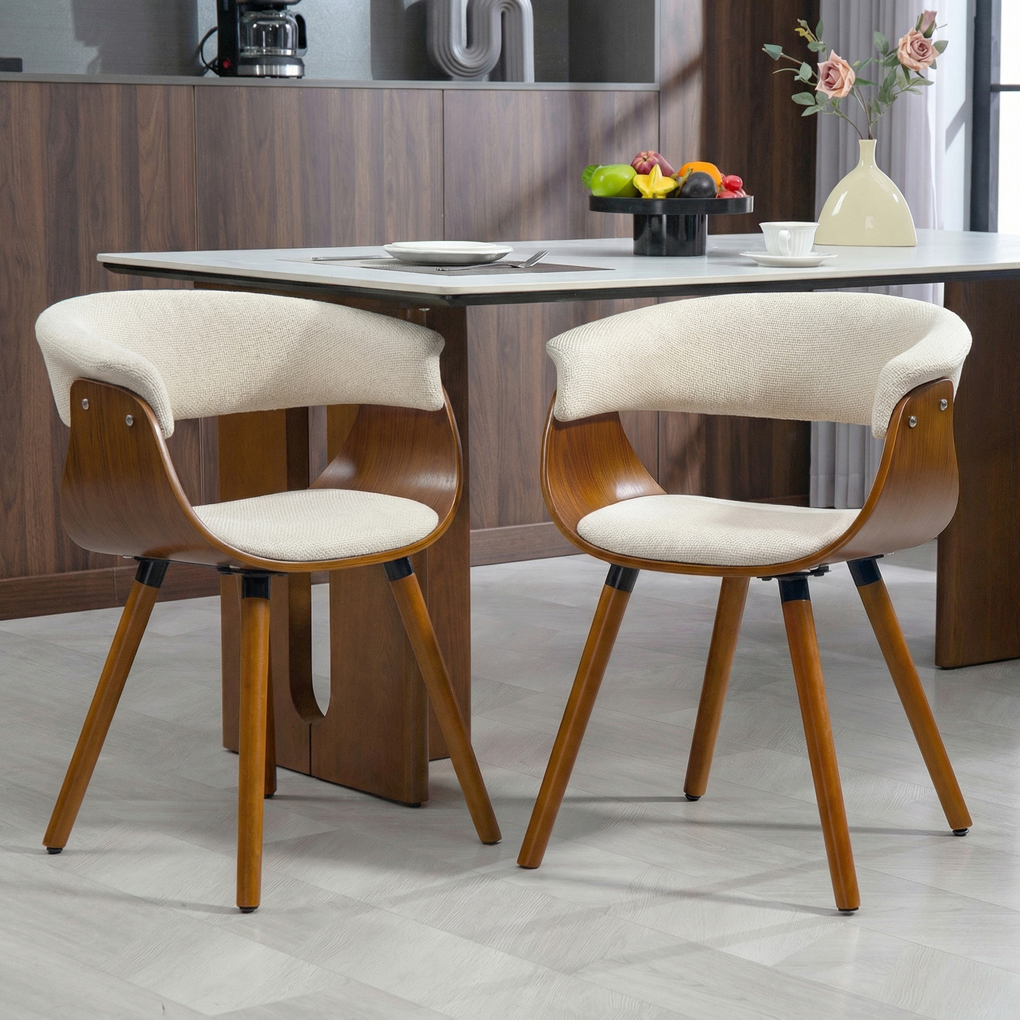 Valgomojo kėdė, smėlio spalvos, poliesteris ir buko mediena, 62 x 55 x 75 cm - Image 9