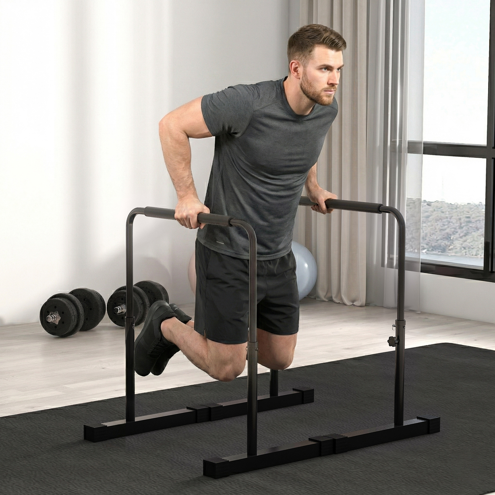 Reguliuojama dip stotis, 80-105 cm, plienas, juoda, iki 120 kg - Image 2