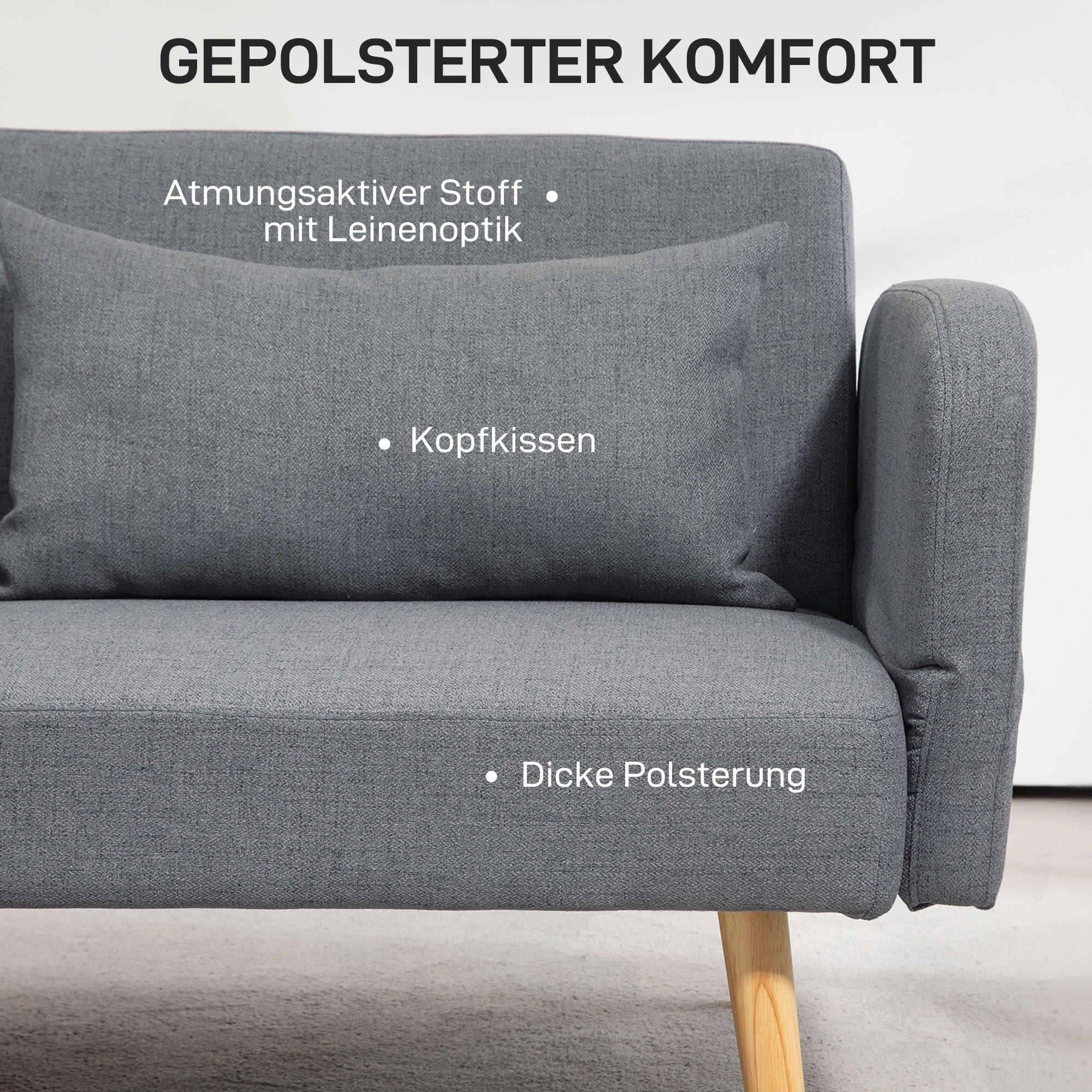 3 vietų miegamoji sofa, pilka, 170 x 83 x 80 cm, iki 240 kg - Image 5