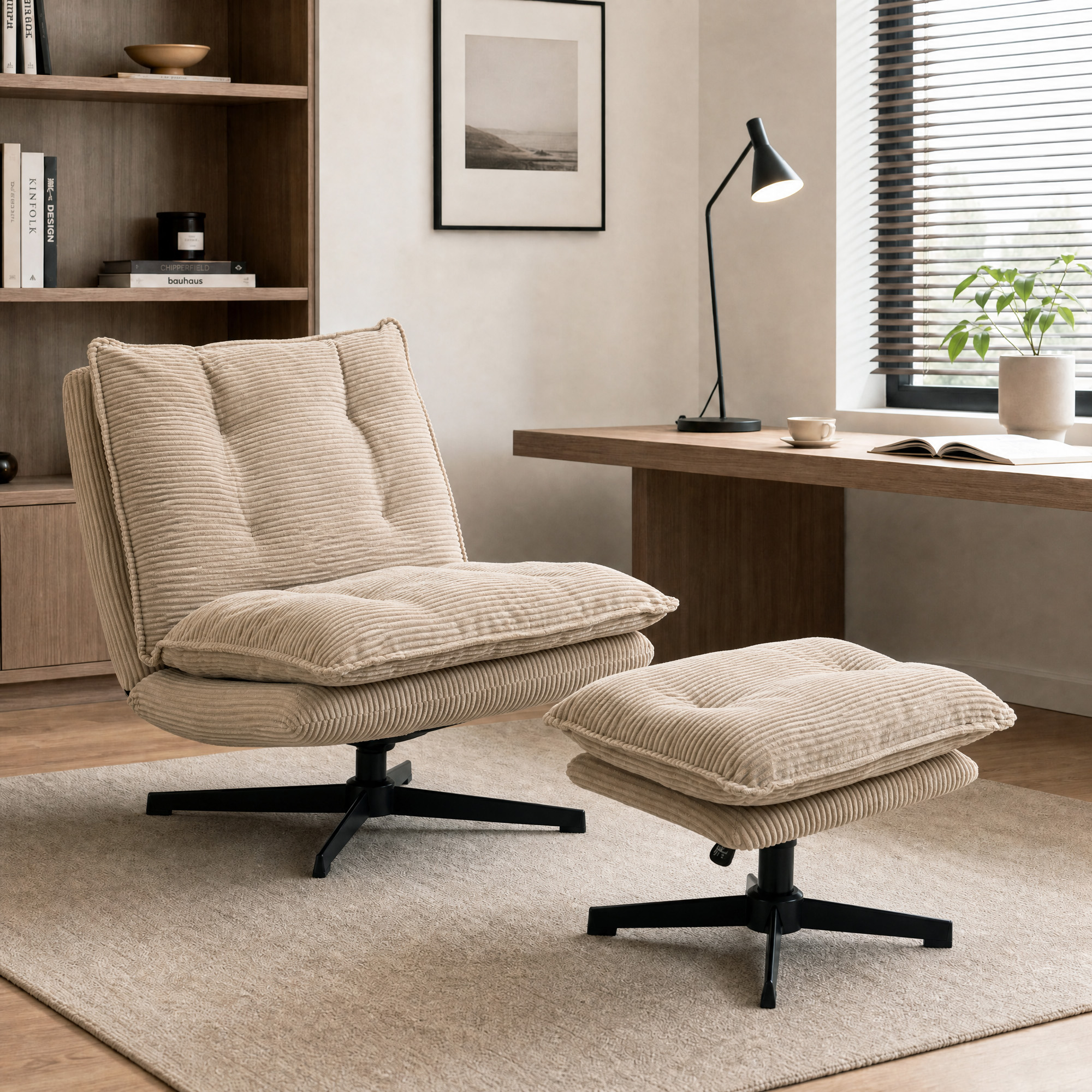 Kääntyvä lepotuoli rahilla, beige, vakosamettikangas, 74 x 82 x 89 cm - Image 2
