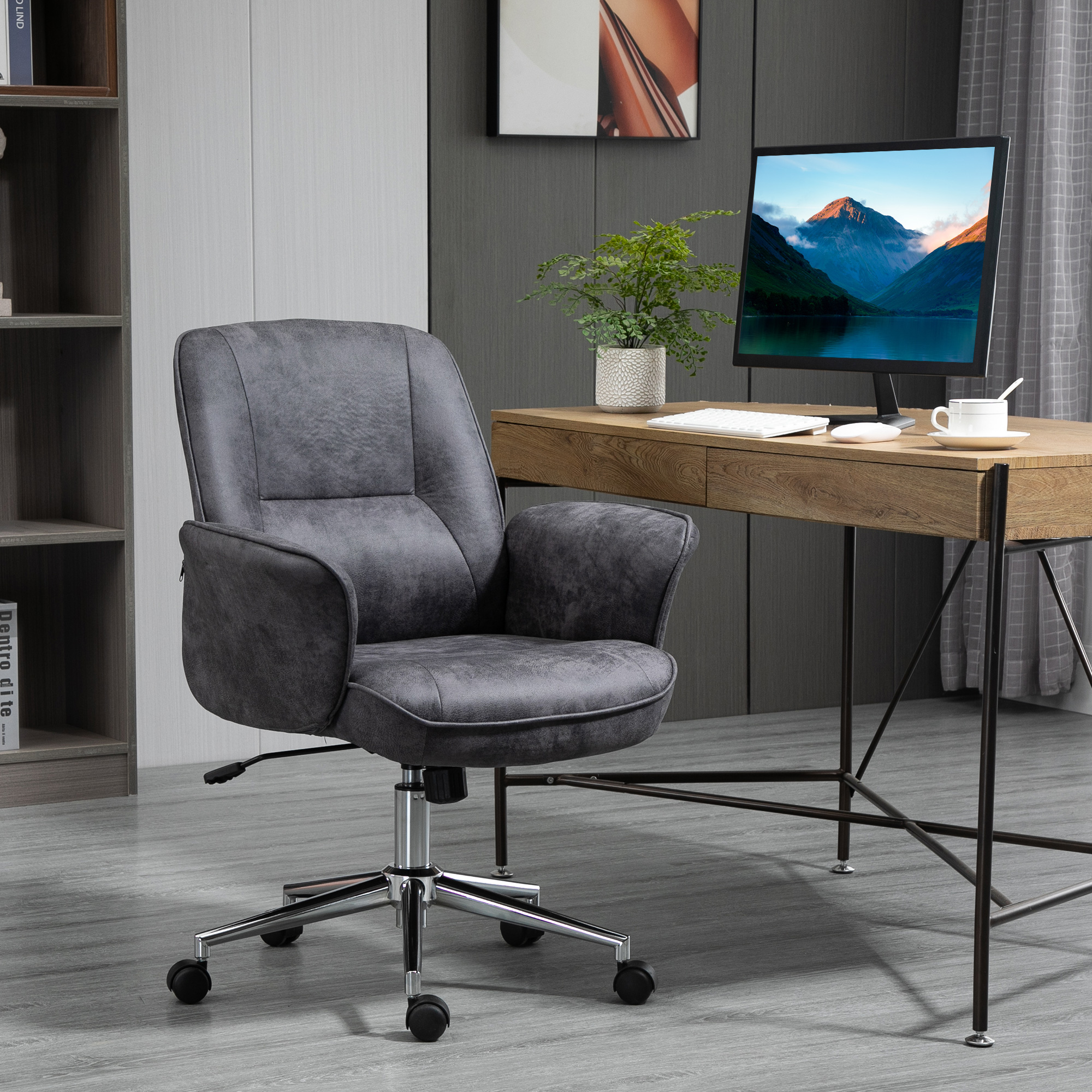Biroja krēsls, regulējams augstums, šūpošanās funkcija, grozāms, tumši pelēks, tērauds, 67 x 69 x 92-102 cm - Image 2