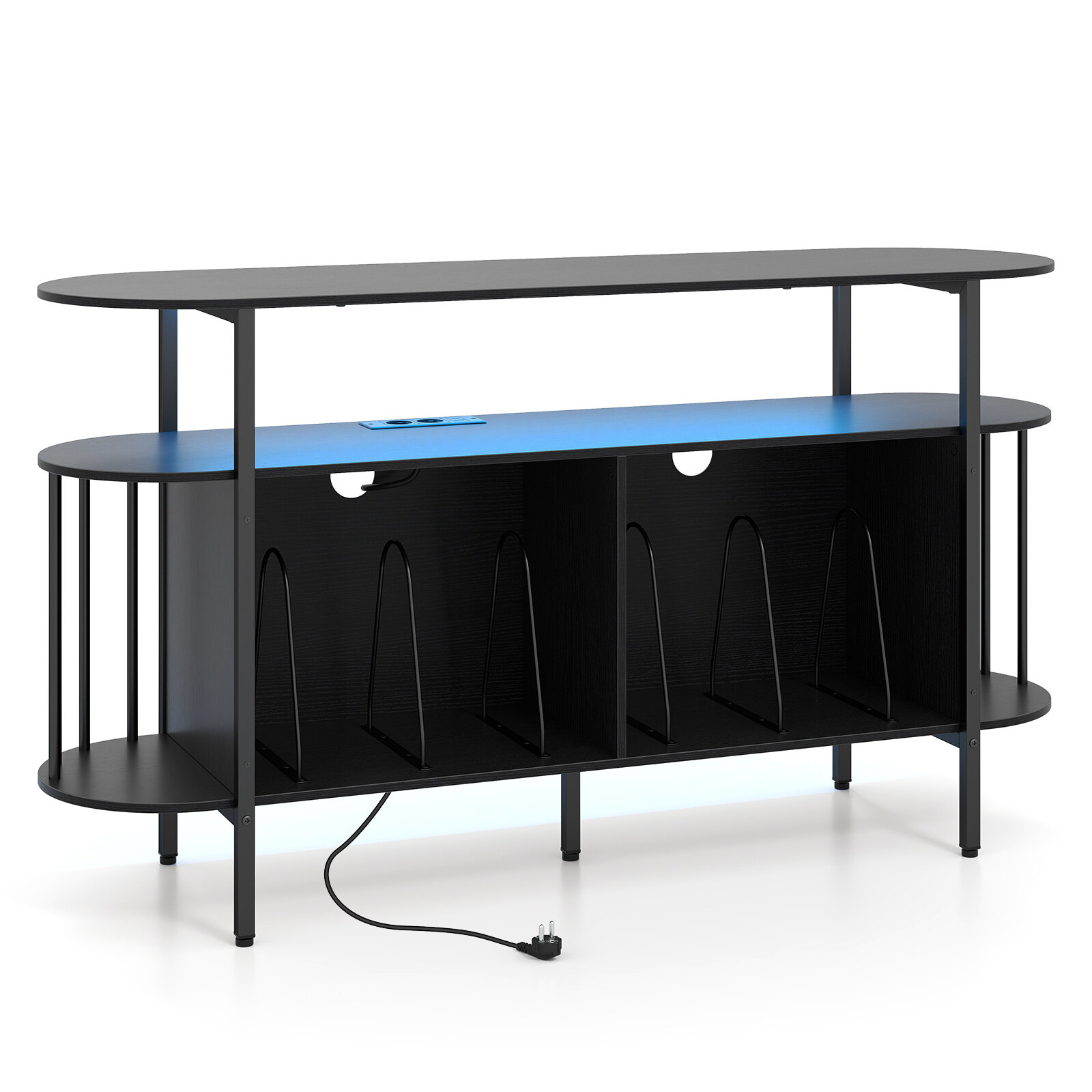 Atskaņotāja statīvs ar uzlādes staciju un LED apgaismojumu, melns, 140 x 40 x 76 cm - Image 2