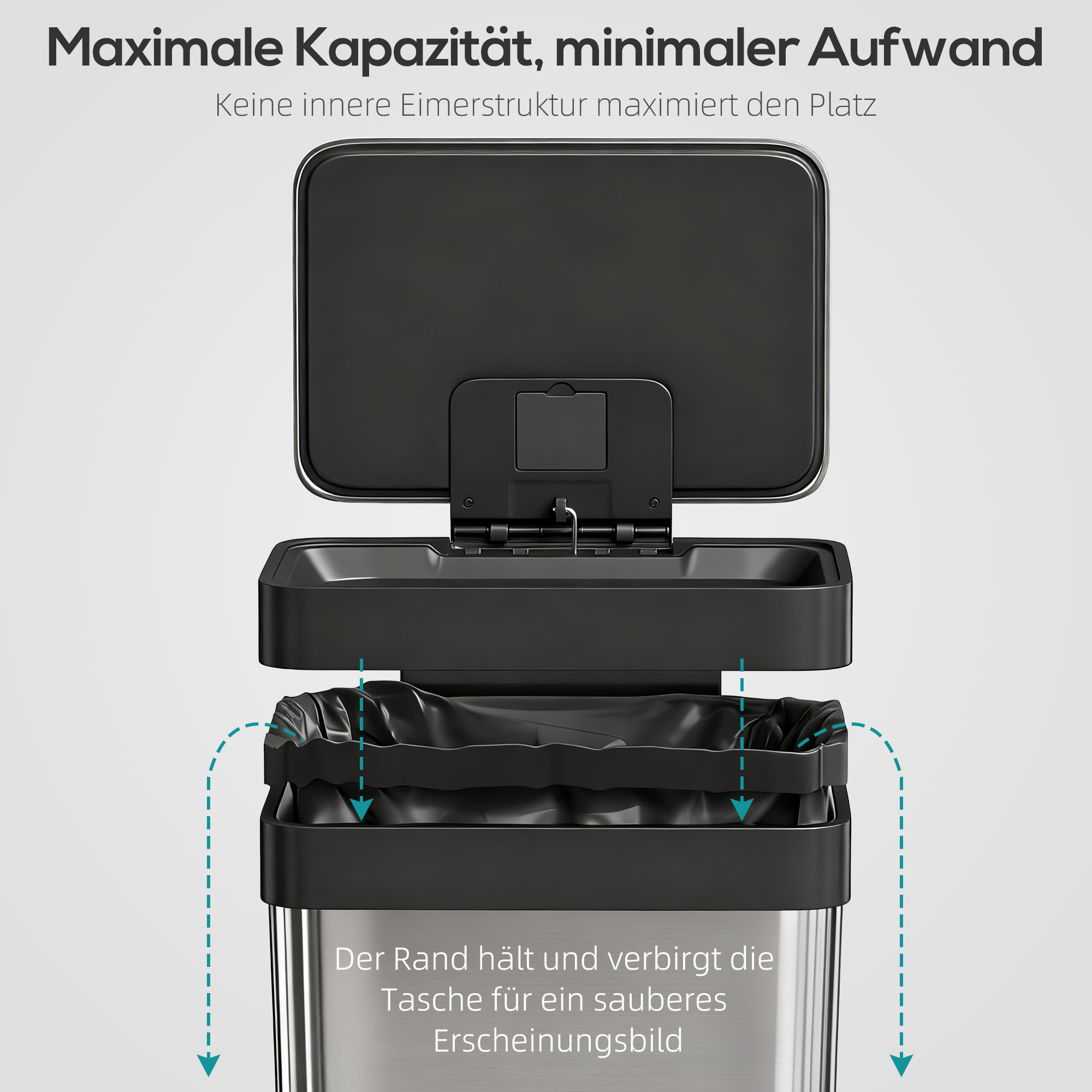 60 l šiukšliadėžė su koja nuspaudžiamu pedalu, nerūdijantis plienas, sidabrinė - Image 8