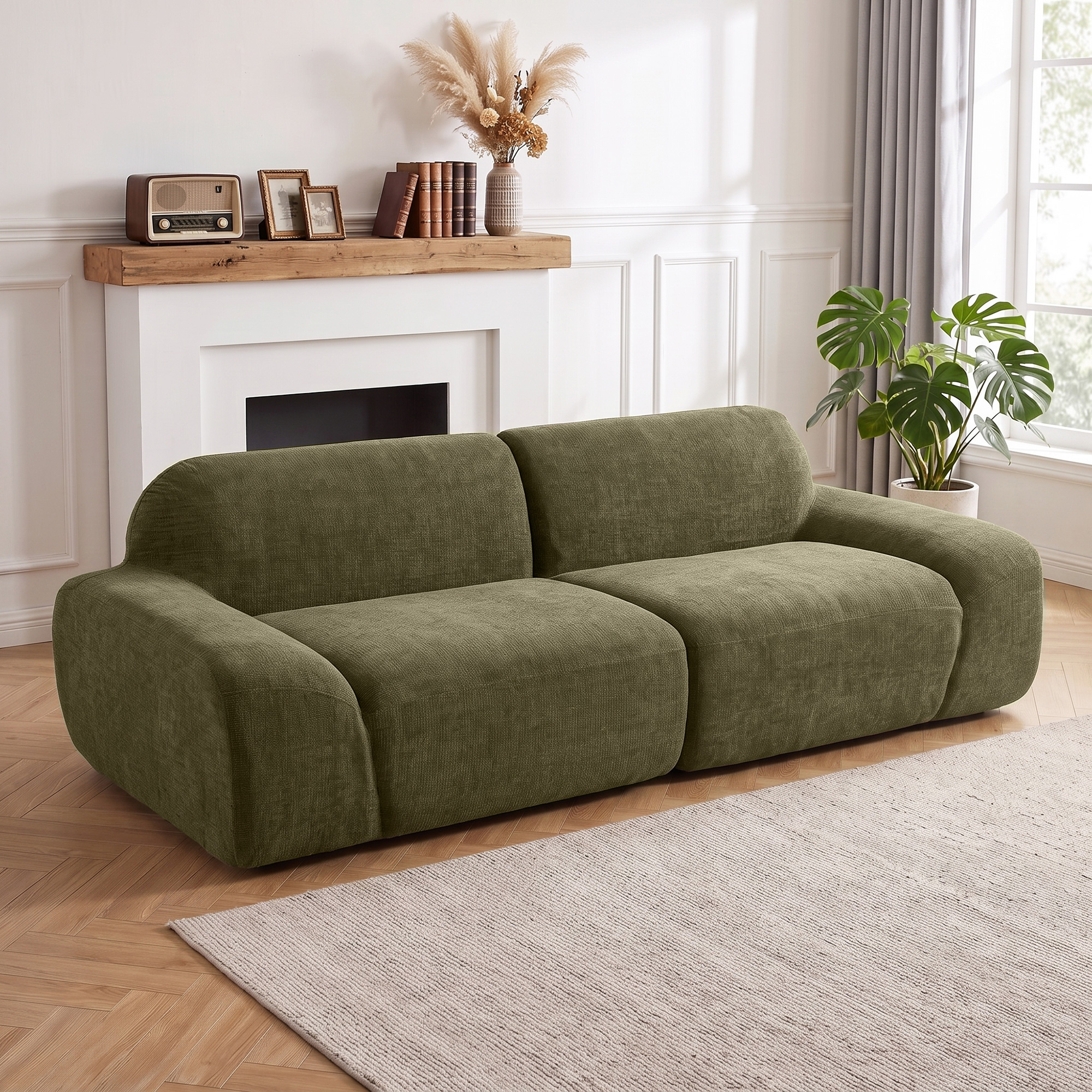 Trivietė sofa, apvali, berėmė, tamsiai žalia, 244 x 95 x 70 cm - Image 2
