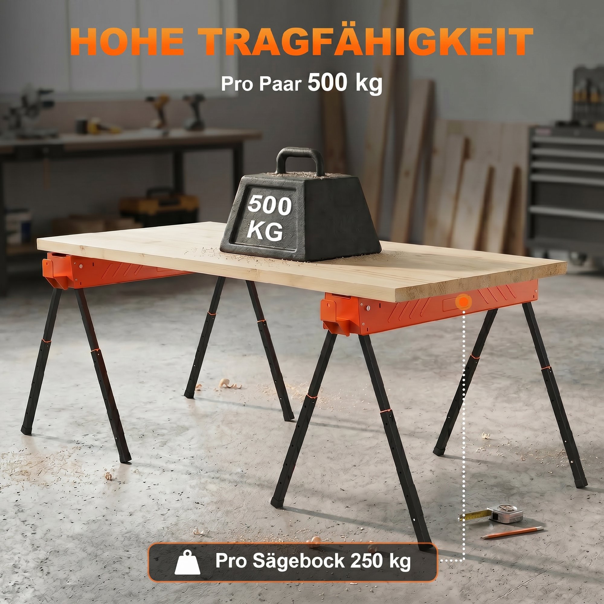 Taitettavat sahapukkia, 2 kpl, korkeussäädettävät, mustat, 93 x 50 x 71-85,5 cm - Image 4
