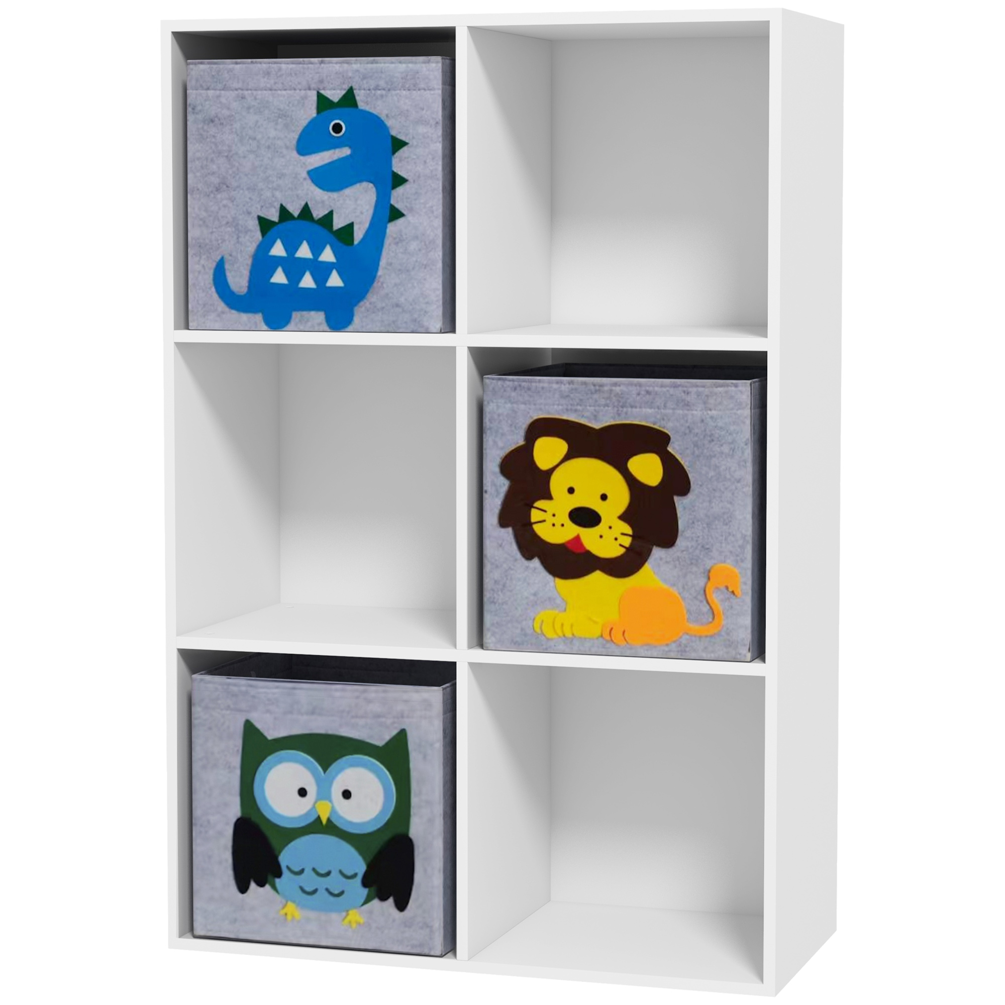 Laste hoiuriiul sahtlitega, 6 sektsiooni, MDF, hall, valge, 61,8 x 29,9 x 91,5 cm