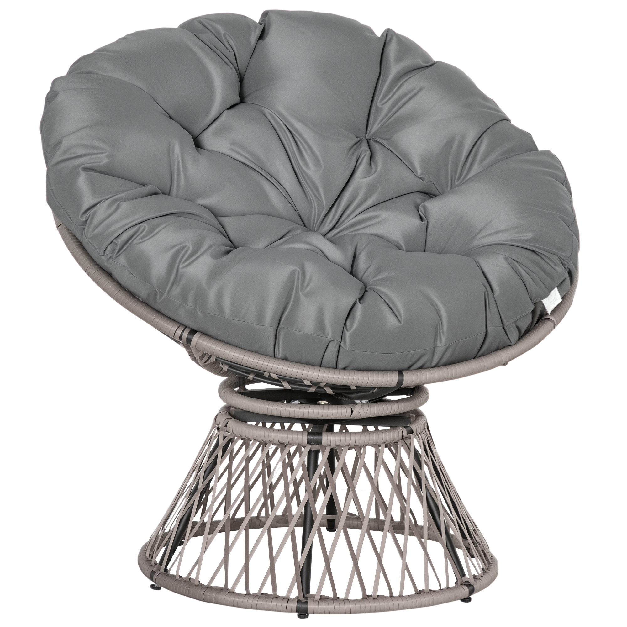 Papasan-tool padjaga, 360° pöörlev, PE ротang, hall, 87 x 97 x 86 cm