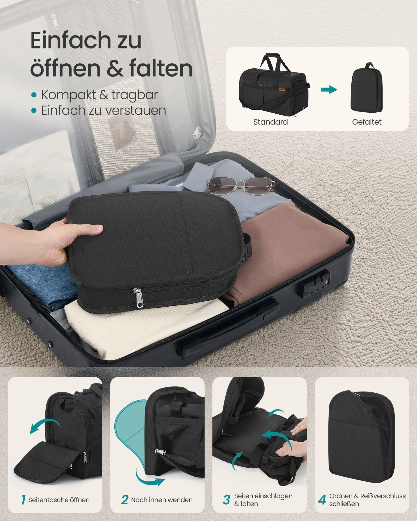 Salokāma sporta soma ar apavu un mitro lietu nodalījumu, melna, 50 l - Image 5