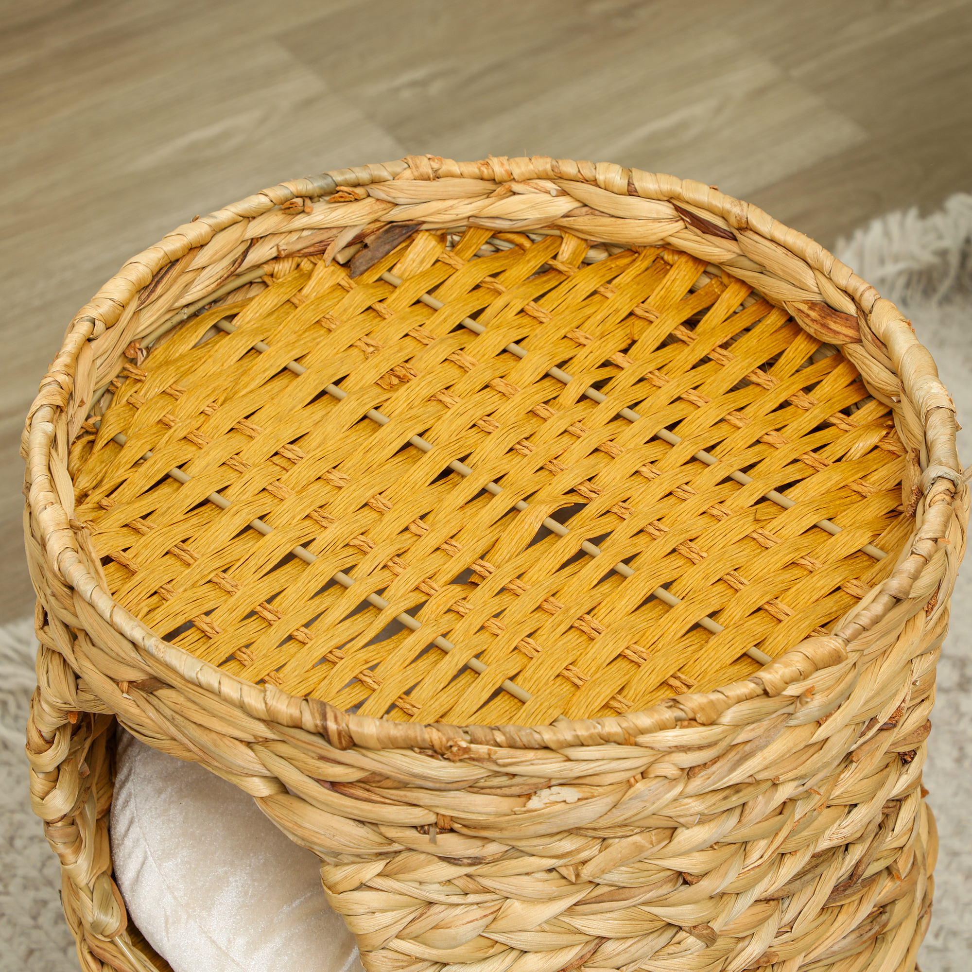 Kaķu skrāpēšanas tornis ar guļvietu, 50 cm, 2 alām, spilvenu, gaiši brūns, ūdens hiacinte - Image 9