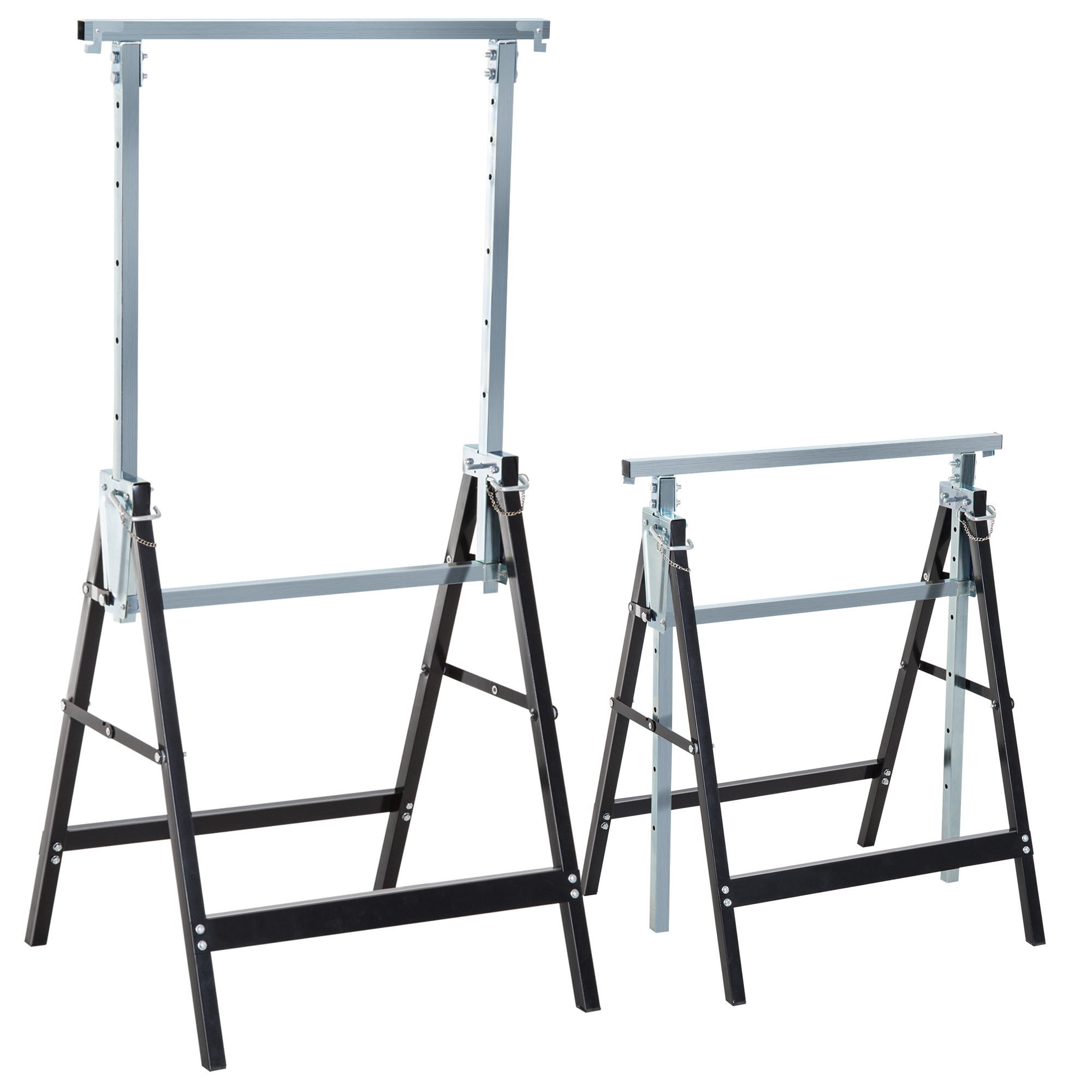 2 tk reguleeritavate ehitustugede komplekt, teras Q195, must, 68 x 58 x 80-130 cm