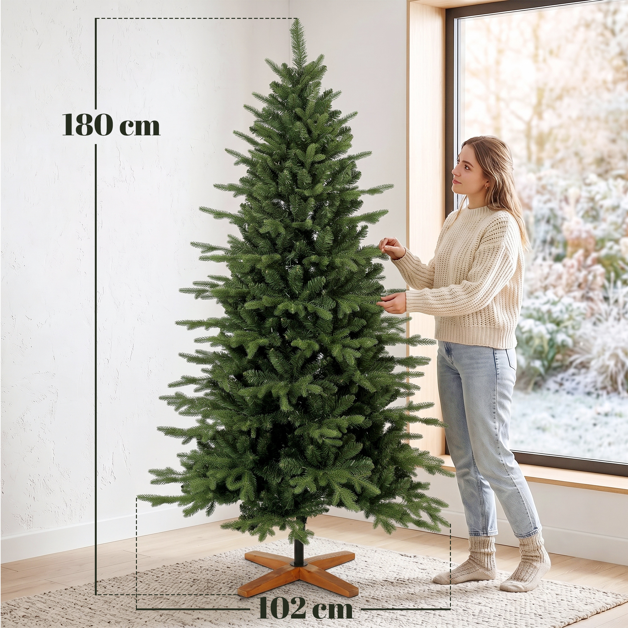 Dirbtinė Kalėdų eglutė su sulankstomu mediniu stovu, žalia, 180 cm - Image 3