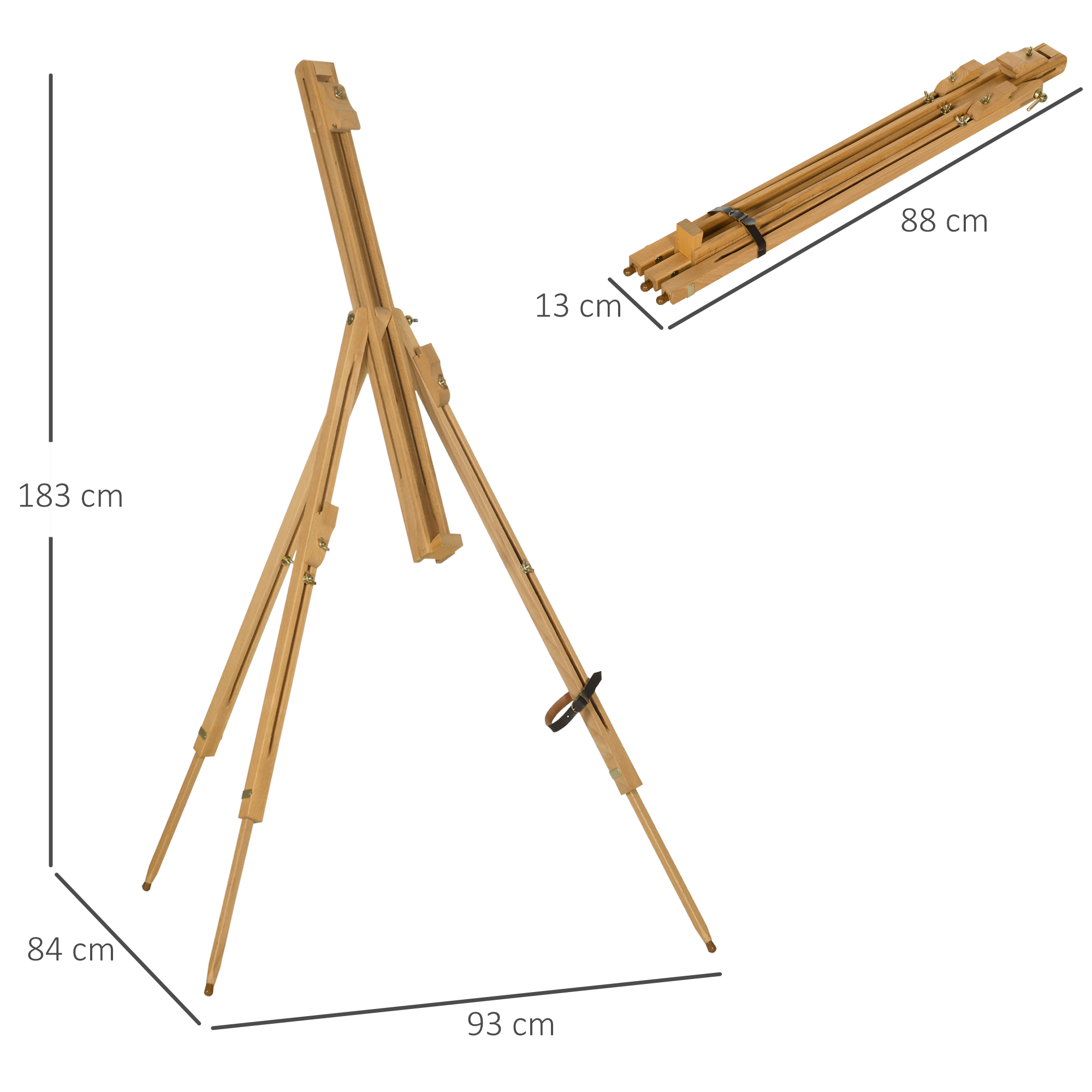 Salokāms molberts ar regulējamu augstumu, dabīga dižskābarža koksne, audekliem līdz 107 cm - Image 3
