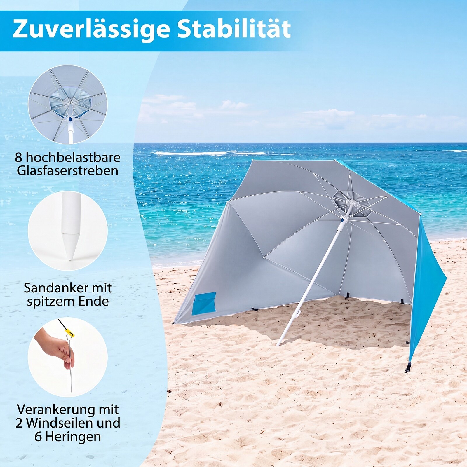 Rantavarjo sivupaneeleilla, sininen/turkoosi, 174 x 174 x 213 cm - Image 5