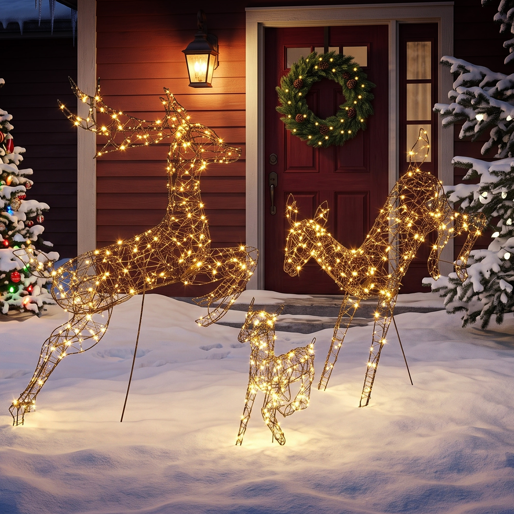 3 dalių šviečiančių kalėdinių elnių dekoracijų rinkinys, rudas, 200 LED - Image 2