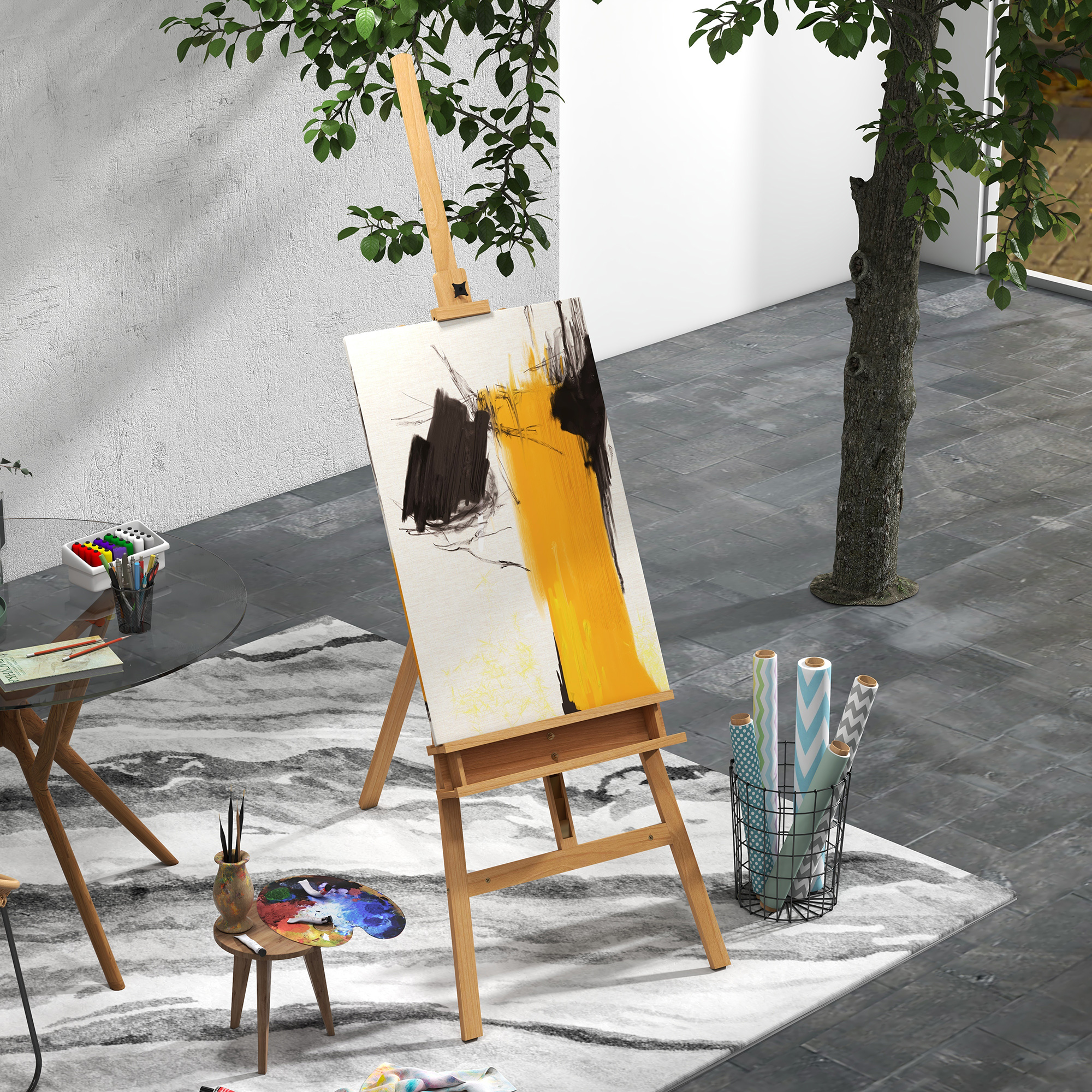 Reguliuojamo aukščio molbertas iš buko medienos, sulankstomas, natūralaus medžio, 65 x 110 x 180-235 cm - Image 2