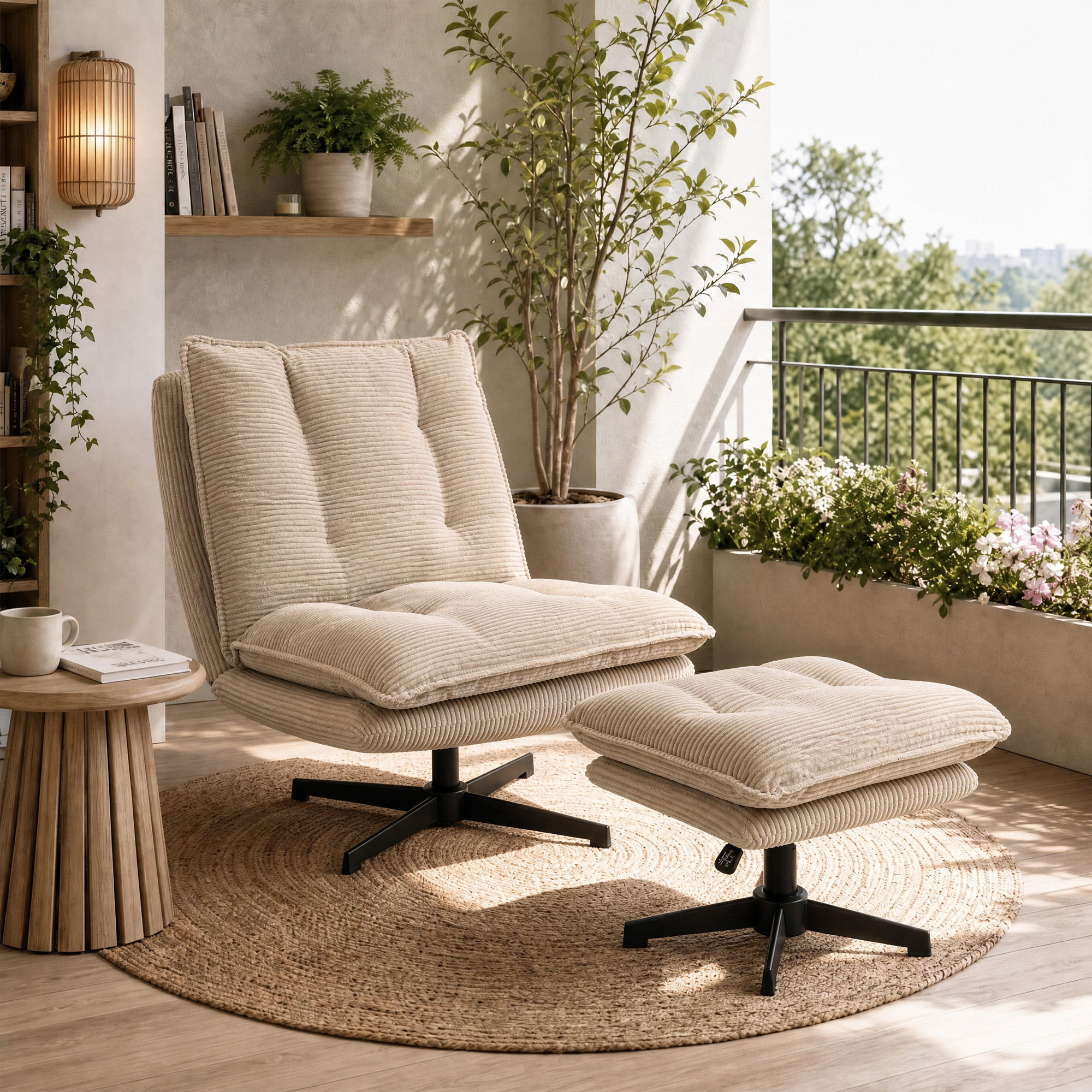 Kääntyvä lepotuoli rahilla, beige, vakosamettikangas, 74 x 82 x 89 cm - Image 9