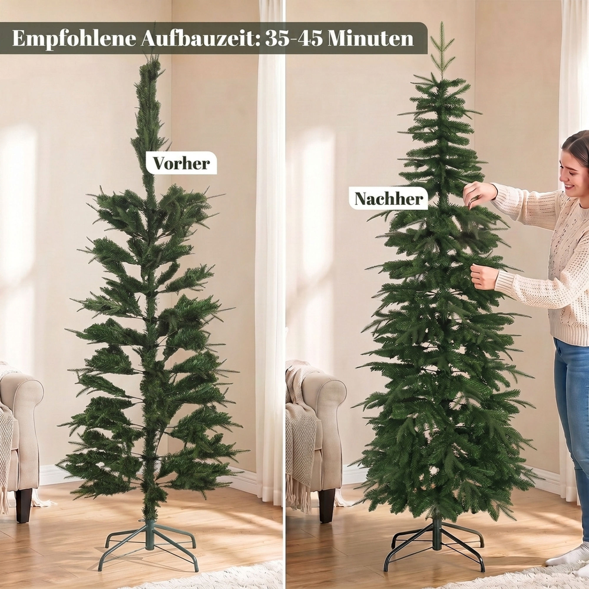 Mākslīgā Ziemassvētku egle, 210 cm, zīmuļveida forma, zaļa, Ø 80 cm - Image 7