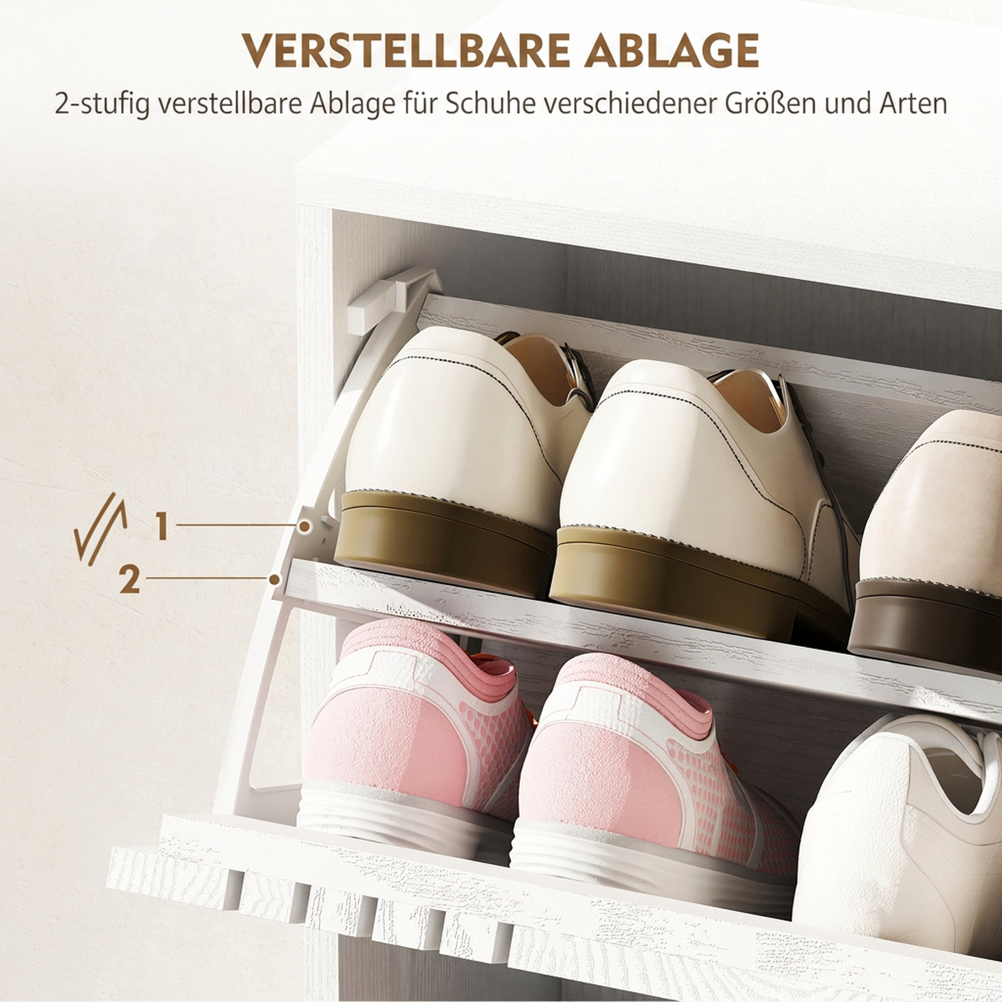 Apavu skapis ar 3 nolokāmiem nodalījumiem, balts, 63 x 24 x 117 cm - Image 5