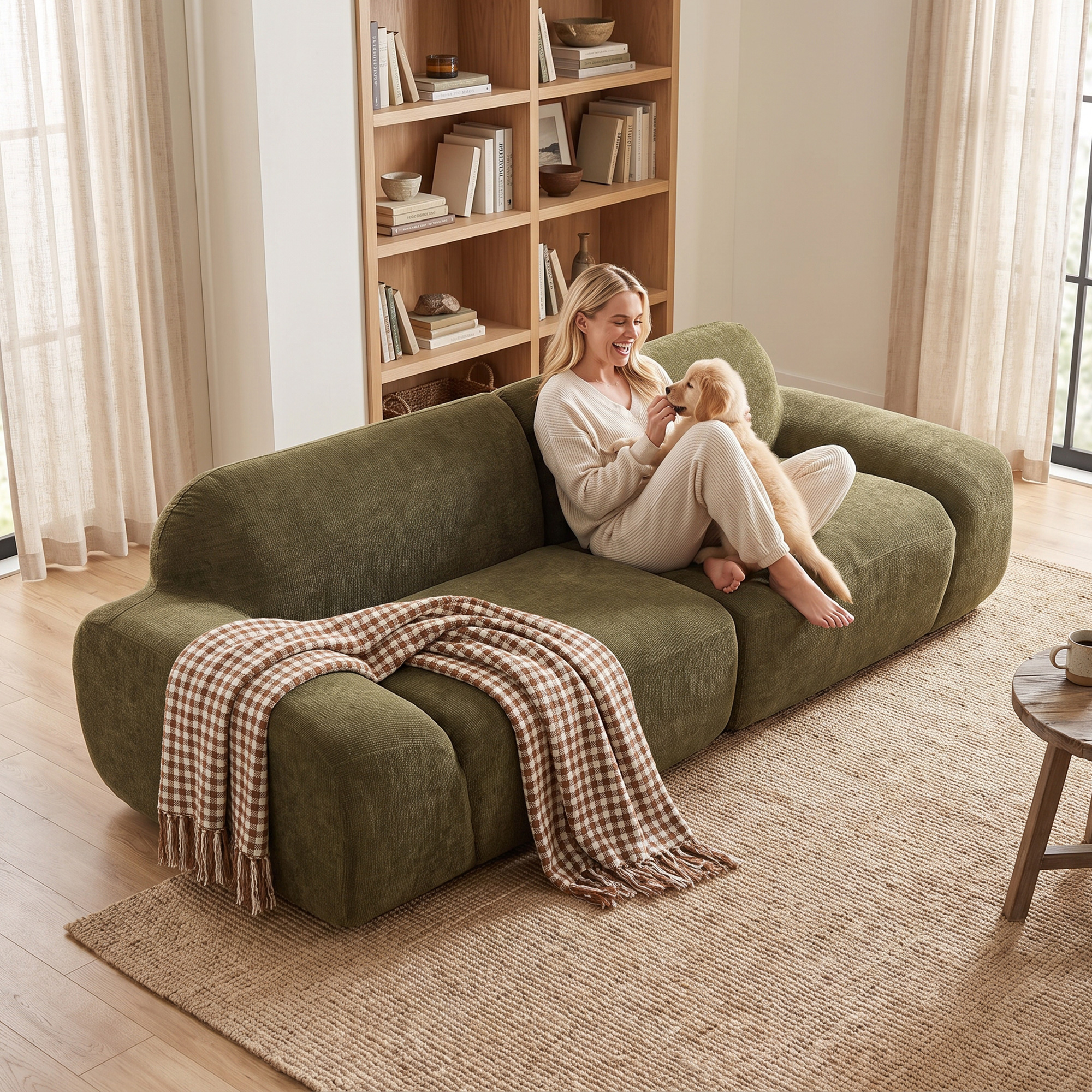 Trivietė sofa, apvali, berėmė, tamsiai žalia, 244 x 95 x 70 cm - Image 8