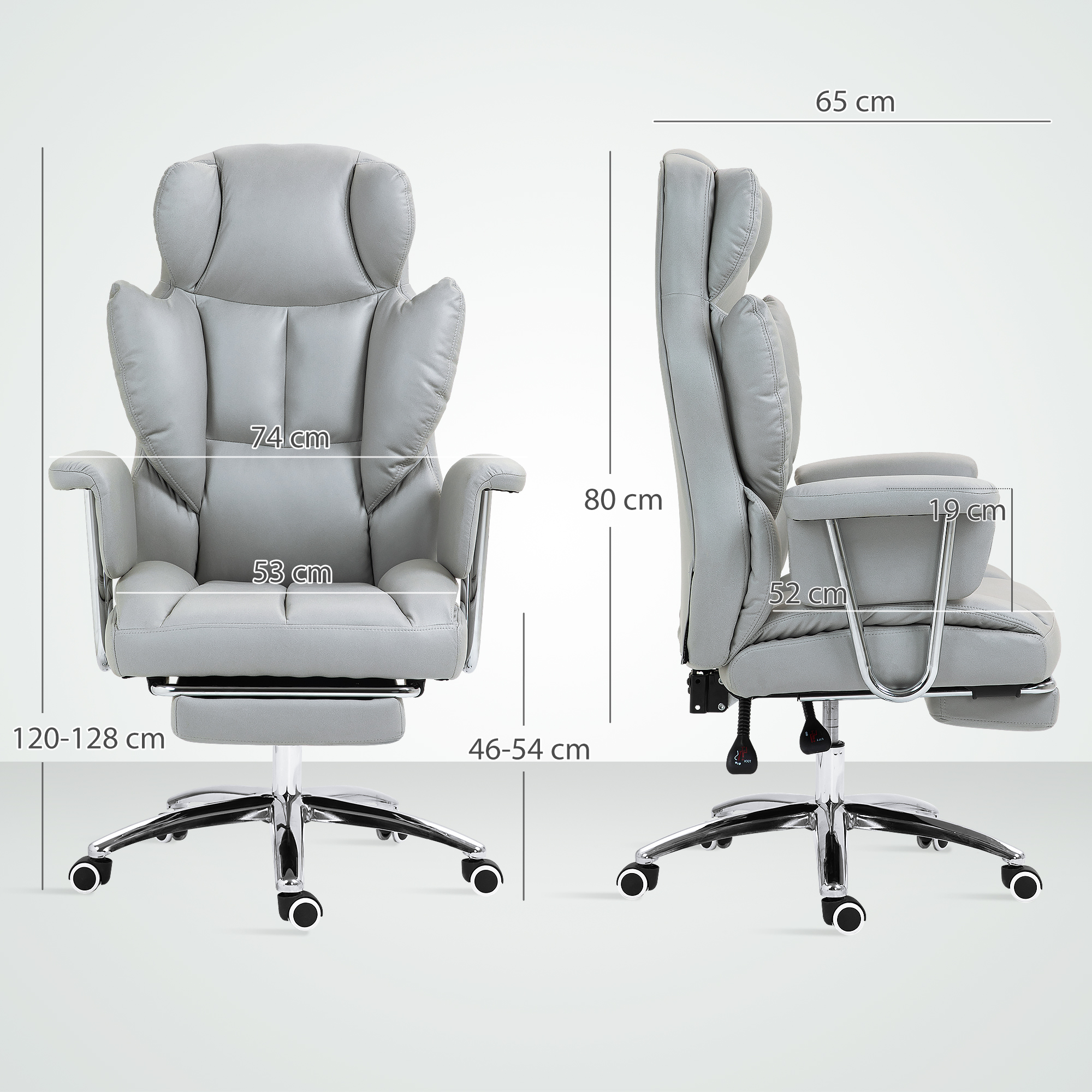 Ergonomisks biroja krēsls ar kāju balstu, gaiši pelēks, 74 x 65 x 120-128 cm - Image 3