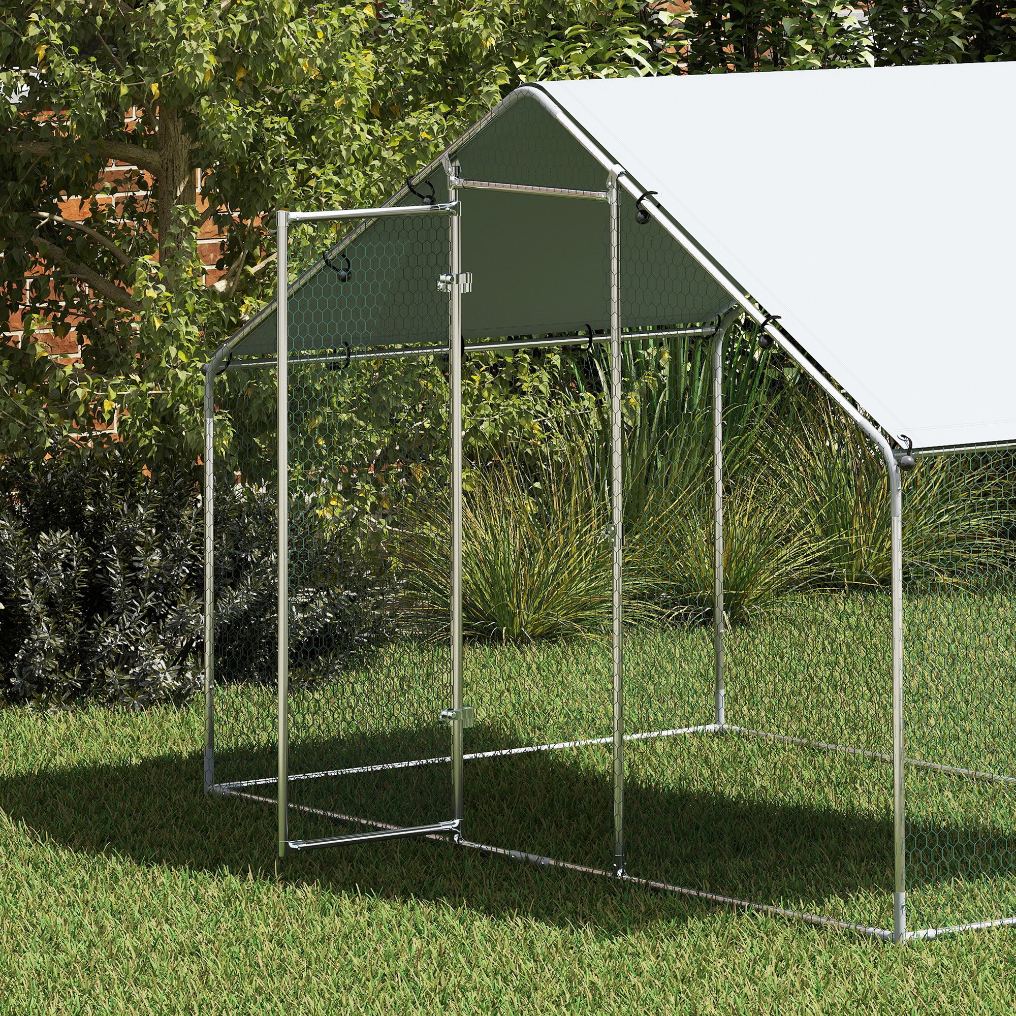 Vištoms skirtas voljeras 5-8 vištoms, stogo danga, užrakinamos durys, plieninis rėmas, 5,1 m², 300 x 170 x 190 cm, sidabrinis - Image 8