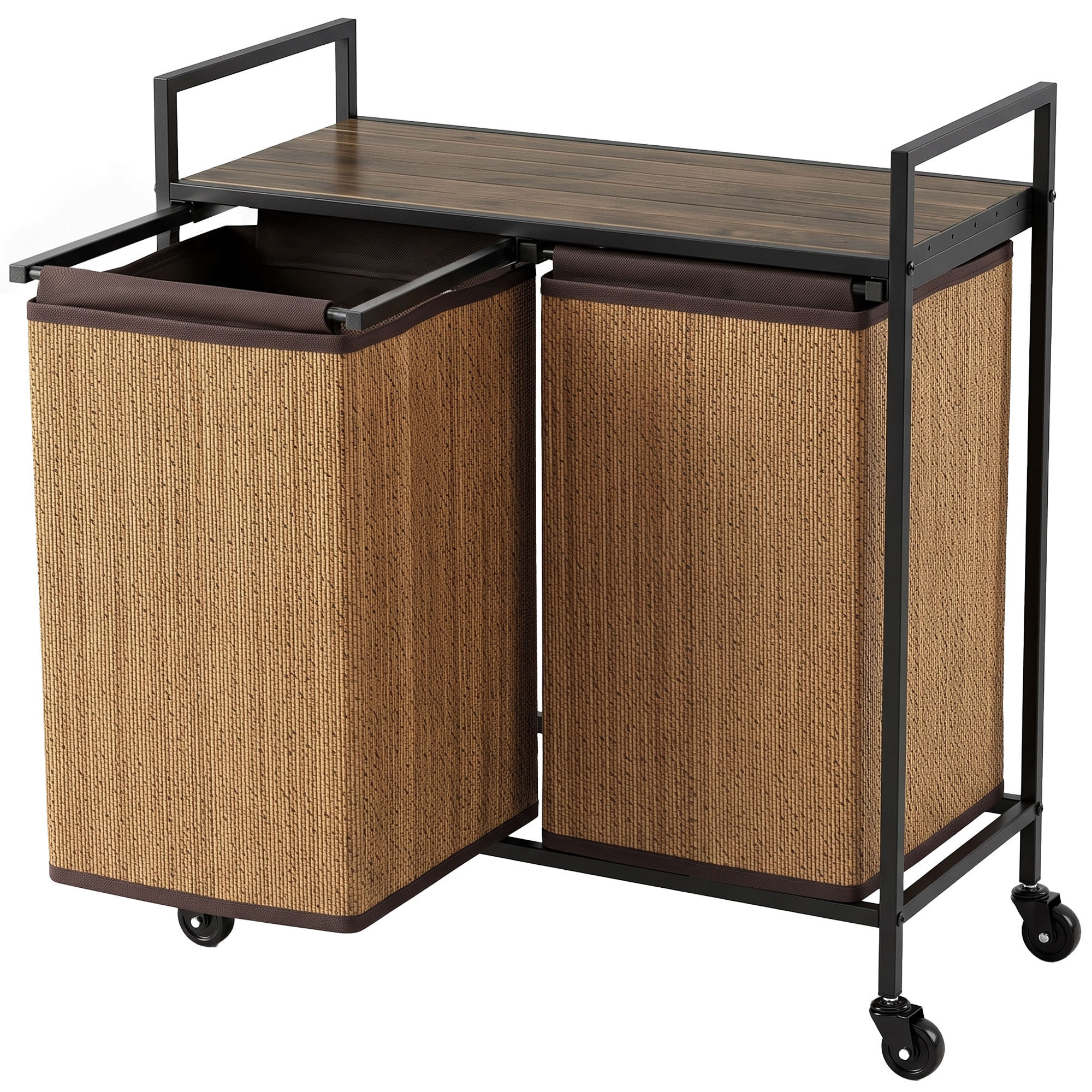 Pesukorv riiuli ja 2 sektsiooniga, bambus, pruun, 120 l, 73 x 33 x 78 cm