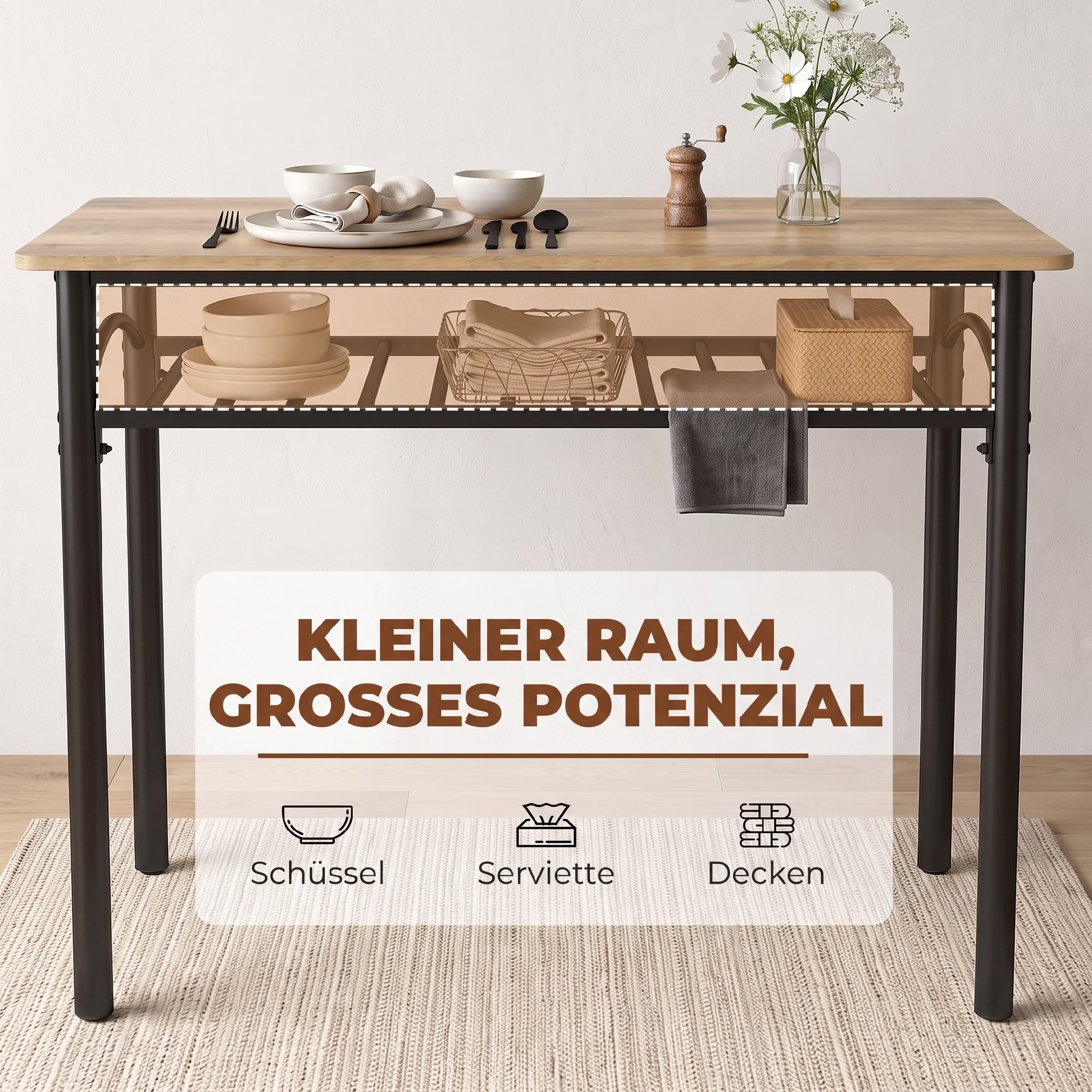 4 daļu ēdamistabas komplekts, galds ar 2 krēsliem un solu 4 personām, brūns / melns - Image 4