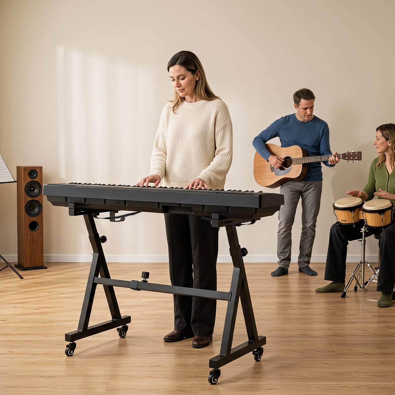 Regulējams klaviatūras statīvs, melns, 49-88 taustiņiem, 59,5-90,5 x 51,5 x 62-94 cm - Image 4