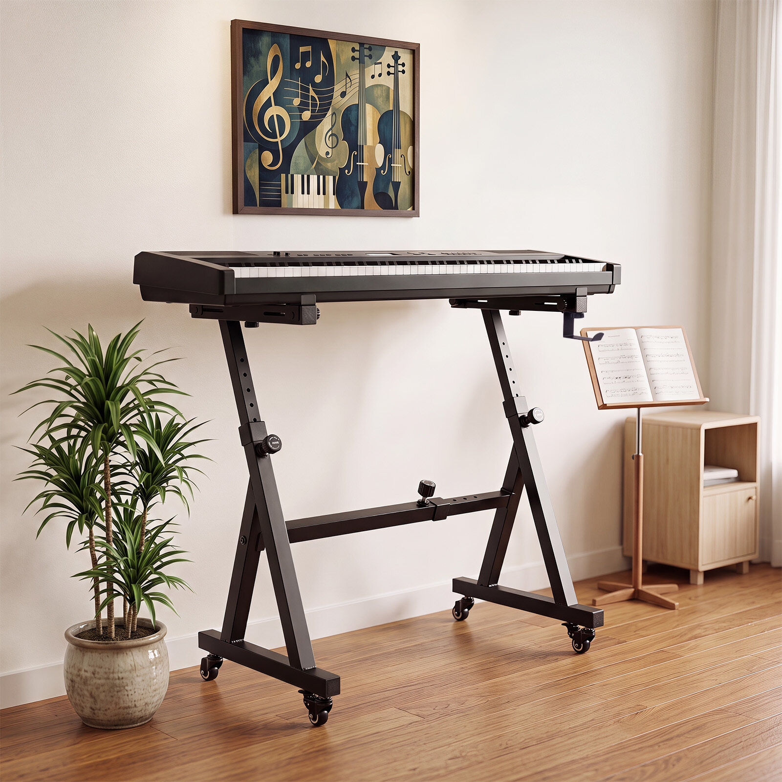 Regulējams klaviatūras statīvs, melns, 49-88 taustiņiem, 59,5-90,5 x 51,5 x 62-94 cm - Image 7