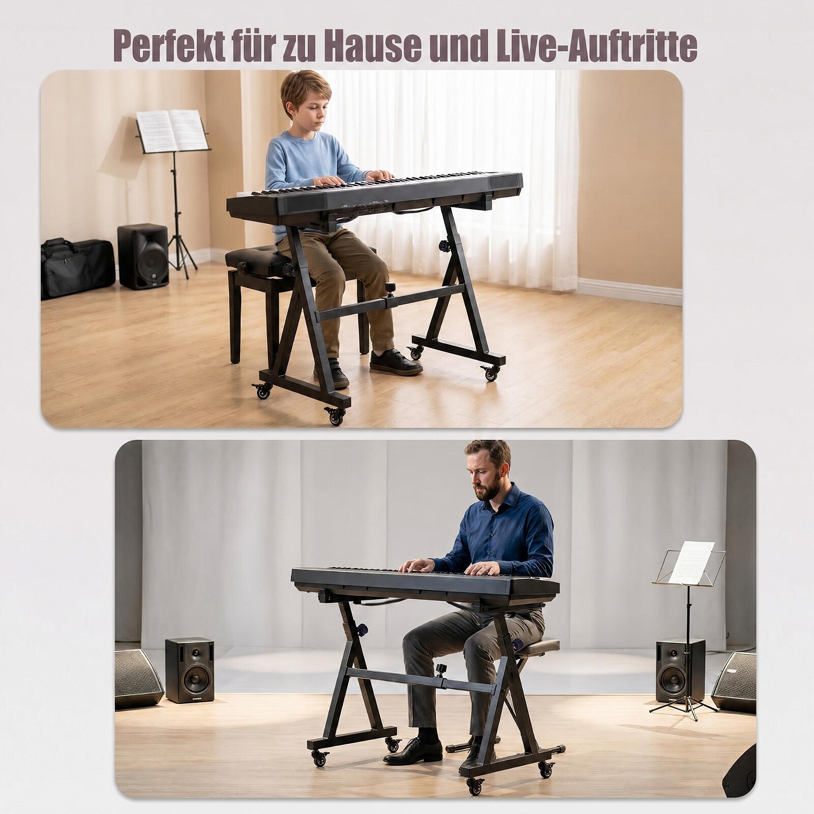 Regulējams klaviatūras statīvs, melns, 49-88 taustiņiem, 59,5-90,5 x 51,5 x 62-94 cm - Image 3