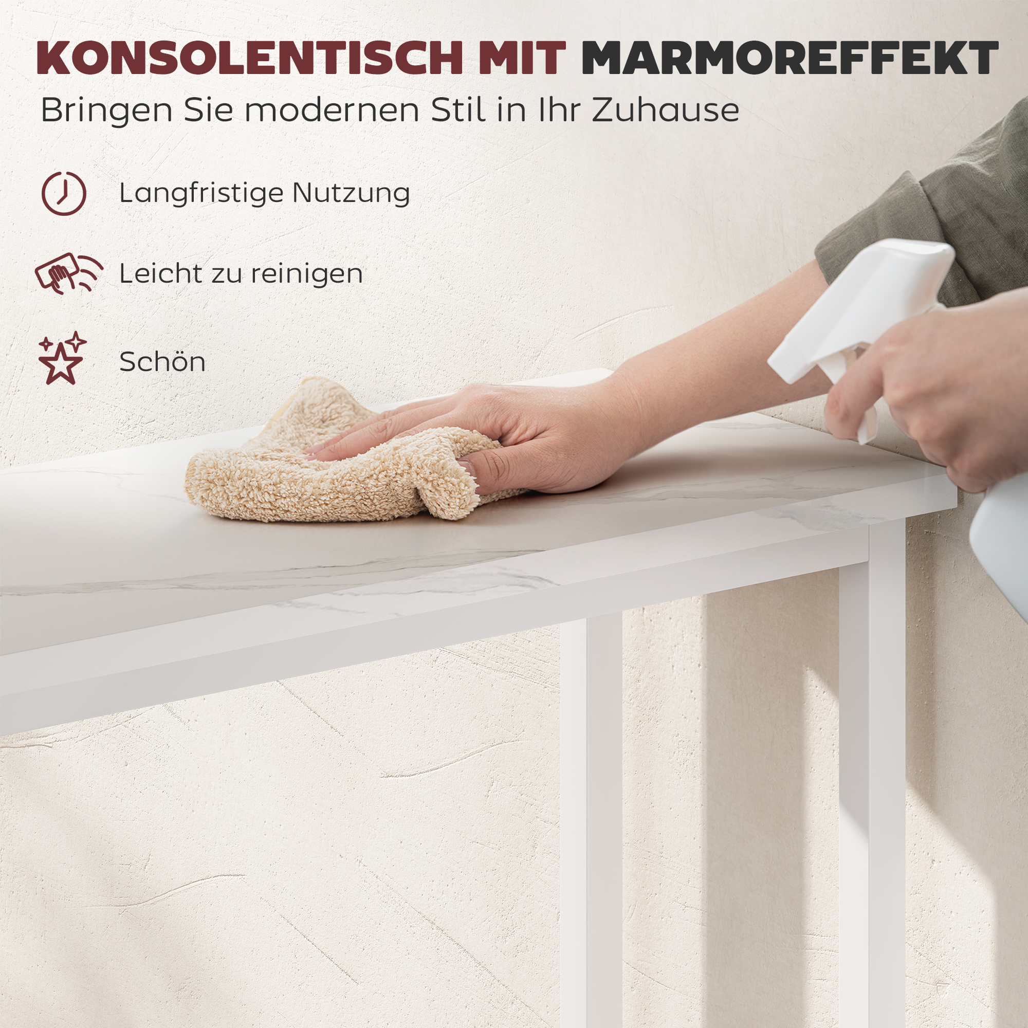 Konsolipöytä eteiseen, valkoinen, 75 x 24 x 76 cm - Image 4