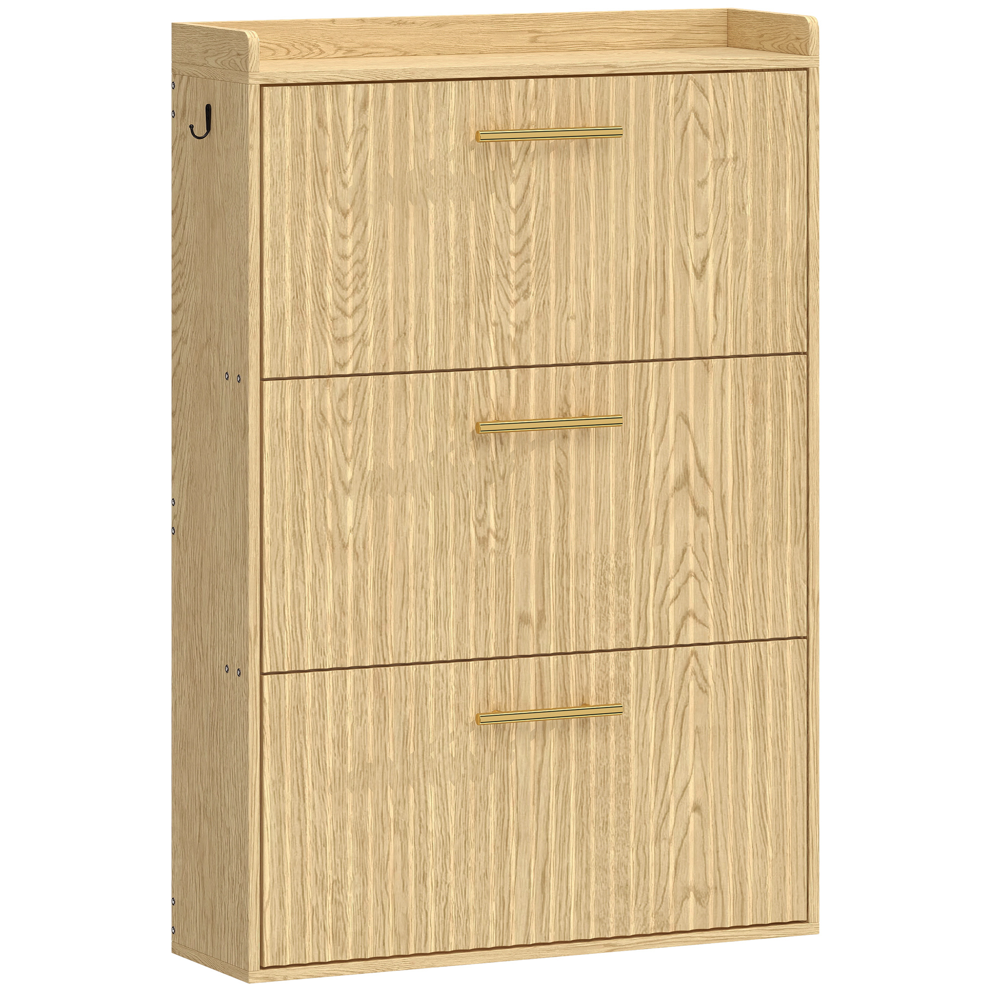 Kitsas jalanõukapp klappustega, 3 sektsiooni, helepruun, 80 x 24 x 117,5 cm
