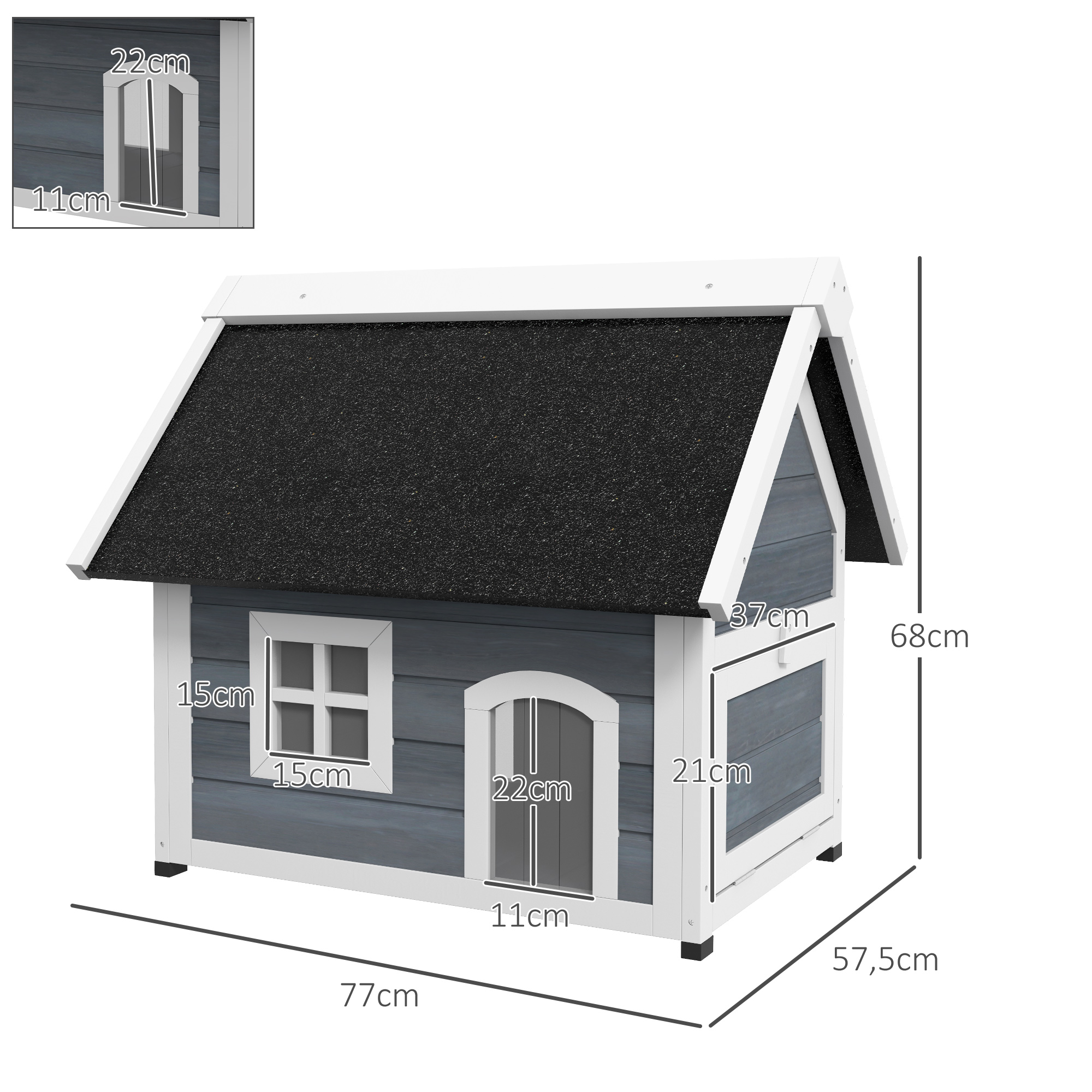 Katzenhaus, izturīgs pret laikapstākļiem, ar logu, 77 x 57,5 x 68 cm, pelēks/balts/melns - Image 3