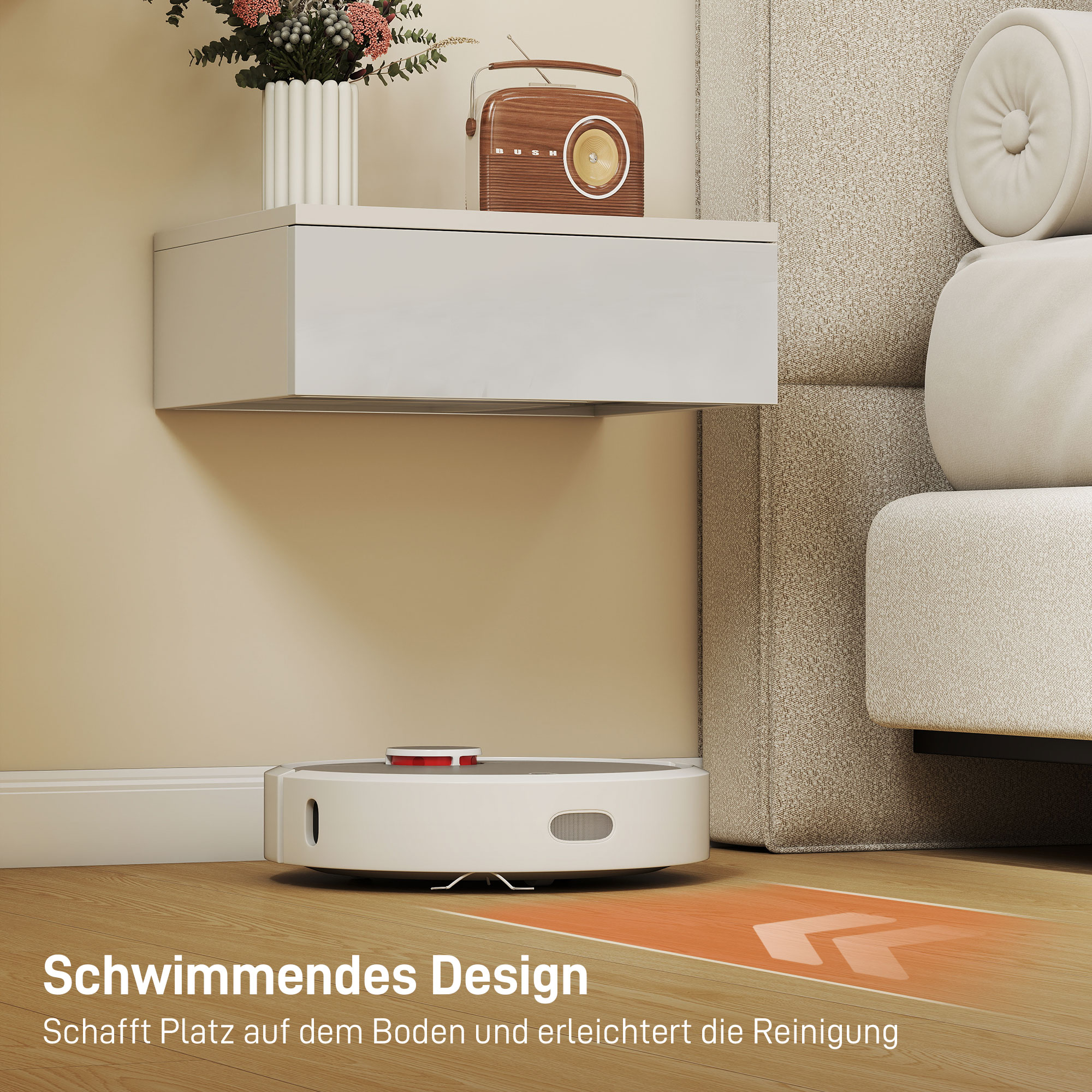 2 daļu pie sienas stiprināmu naktsgaldiņu komplekts, balts, 40 x 30 x 14 cm - Image 5