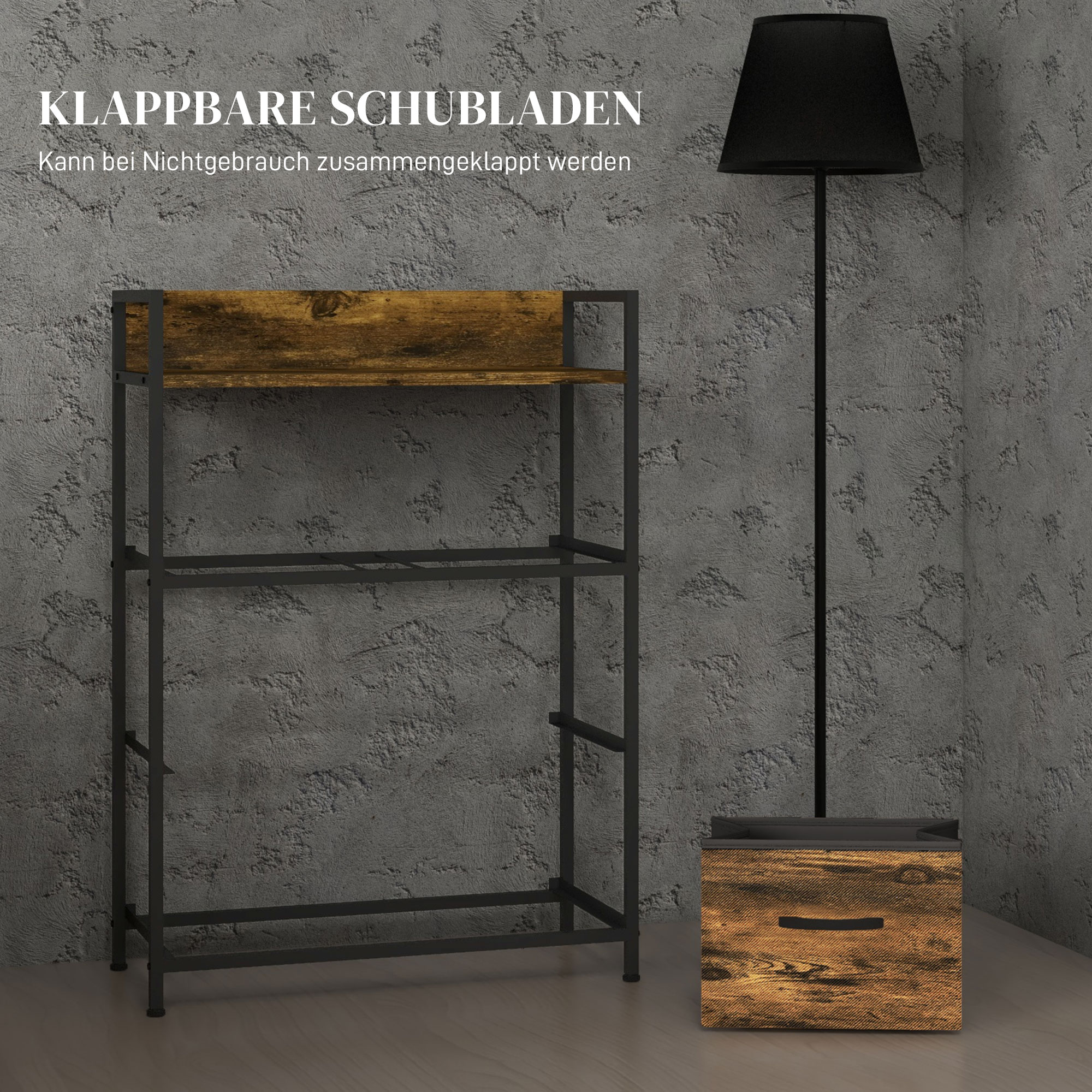 Komoda, 4 medžiaginiai stalčiai, industrinis stilius, 60 x 29 x 85 cm, ruda / juoda - Image 6