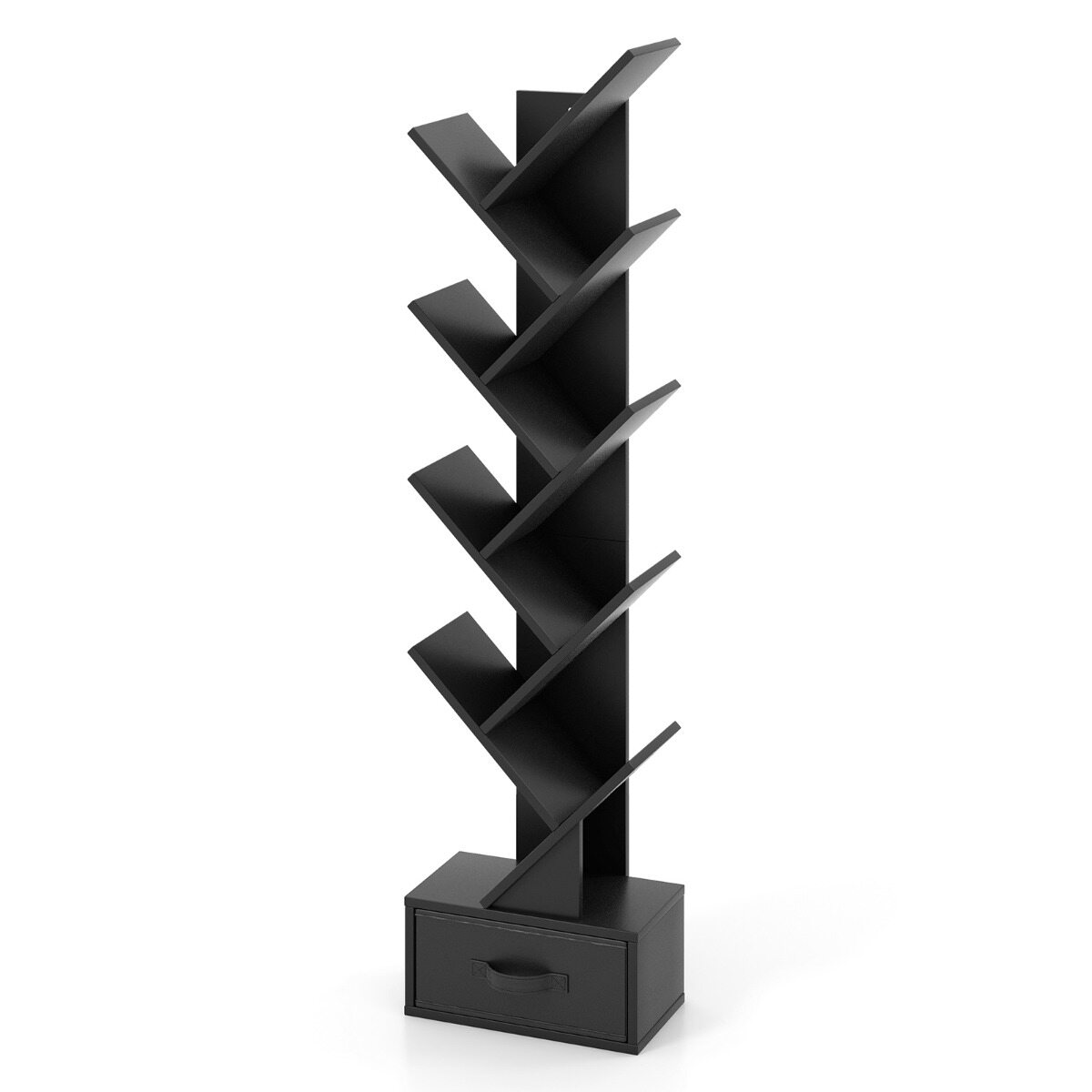 Medžio formos knygų lentyna su stalčiumi, juoda, 38 x 21,5 x 149,5 cm - Image 4