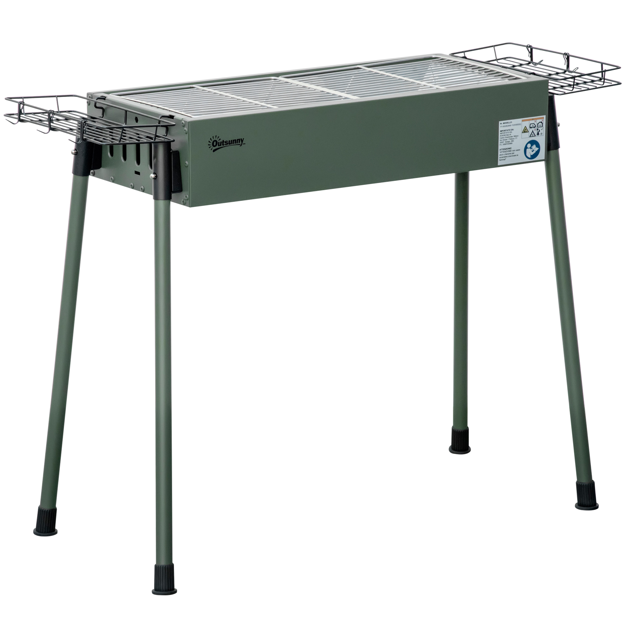 Söegrill, 2 grillresti, 1 söerest, 2 külgkorvi, roostevaba teras, tumeroheline, 94 x 39 x 70 cm