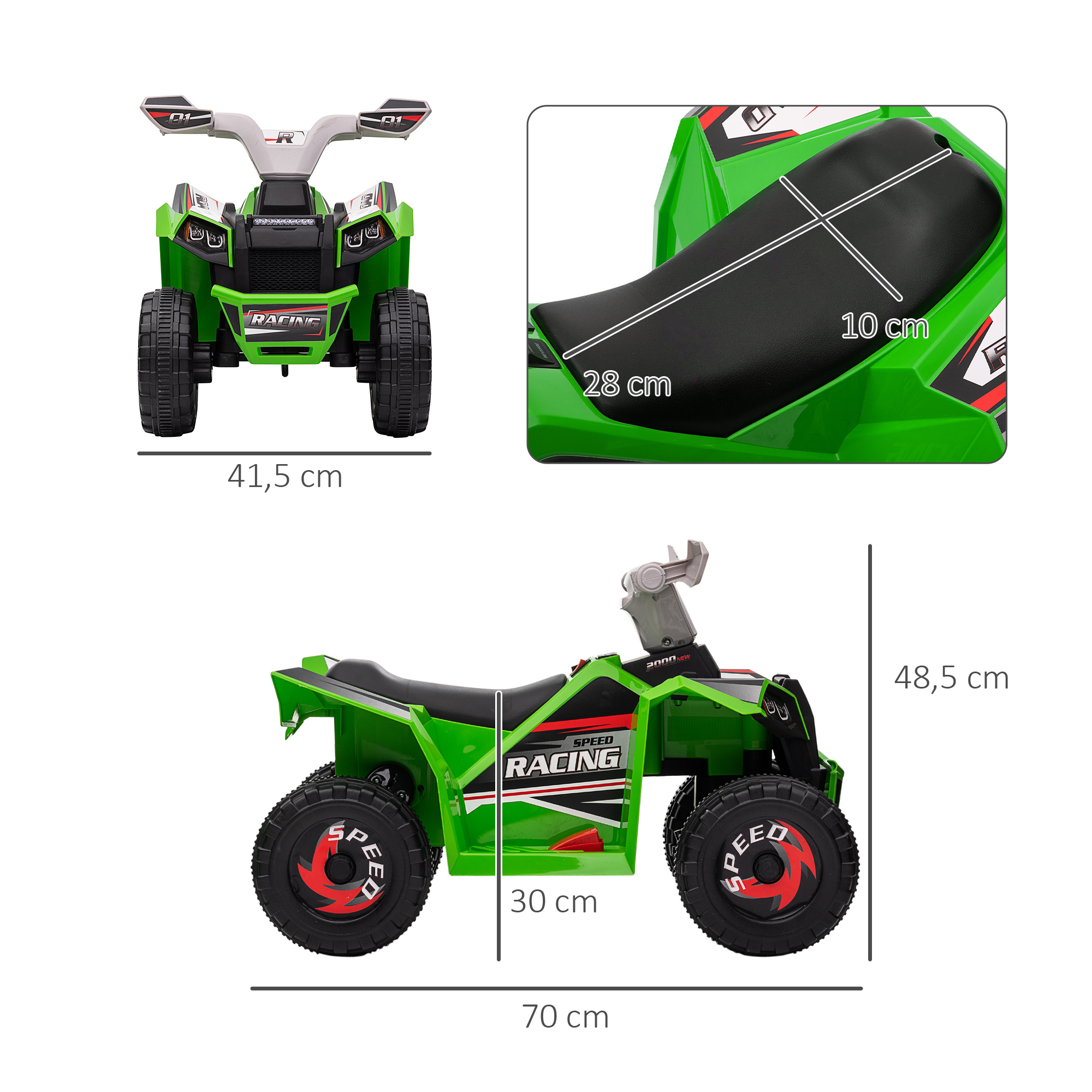 Elektrisks bērnu kvadracikls, 2,5 km/h, braukšana uz priekšu un atpakaļ, zaļš, 18–36 mēn. - Image 3