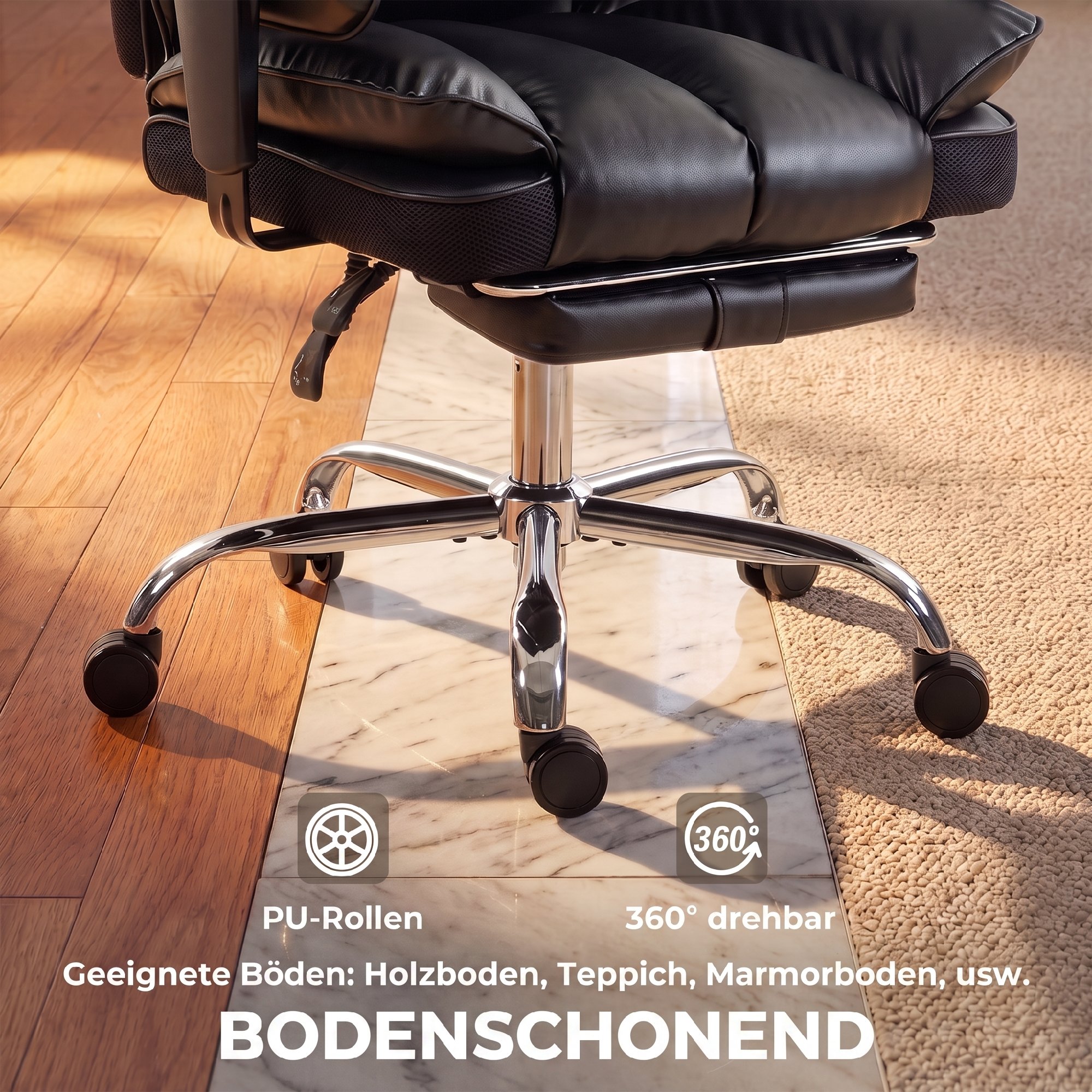 Vadovo biuro kėdė iš dirbtinės odos, juoda, iki 180 kg, 80 x 67 x 122-130 cm - Image 6