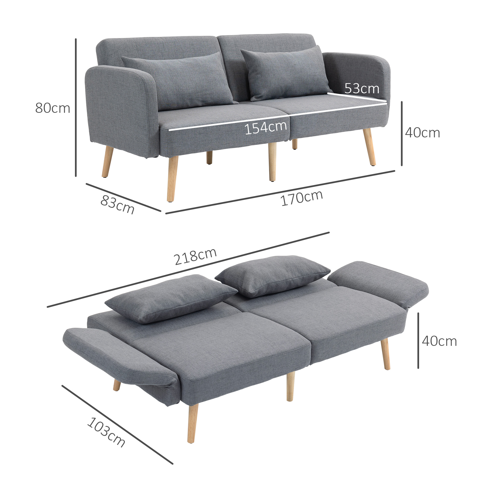 3 vietų miegamoji sofa, pilka, 170 x 83 x 80 cm, iki 240 kg - Image 3