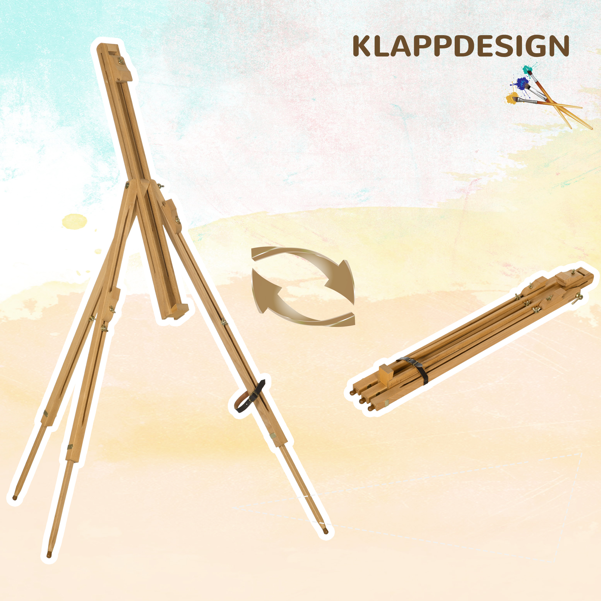 Salokāms molberts ar regulējamu augstumu, dabīga dižskābarža koksne, audekliem līdz 107 cm - Image 7
