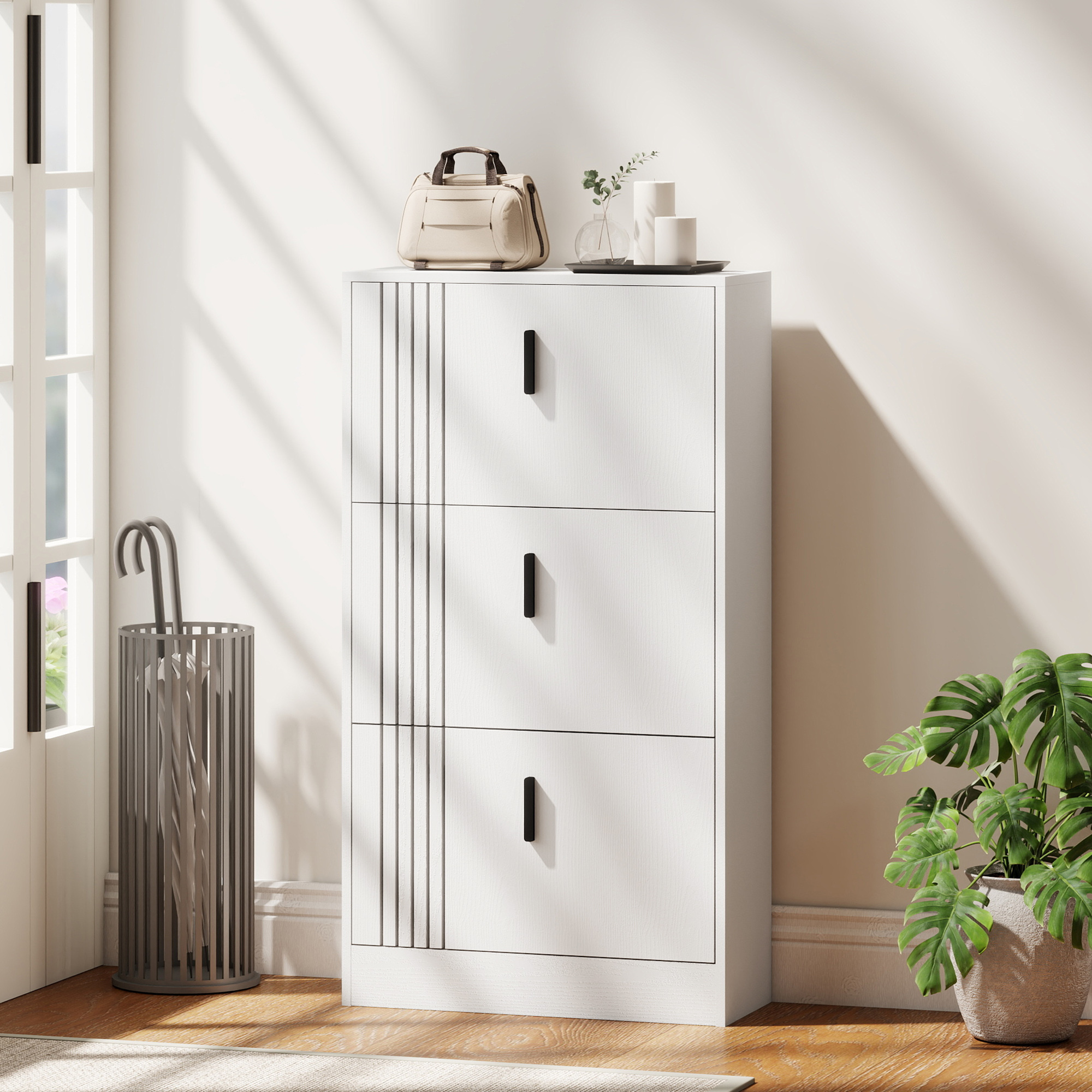 Apavu skapis ar 3 nolokāmiem nodalījumiem, balts, 63 x 24 x 117 cm - Image 9