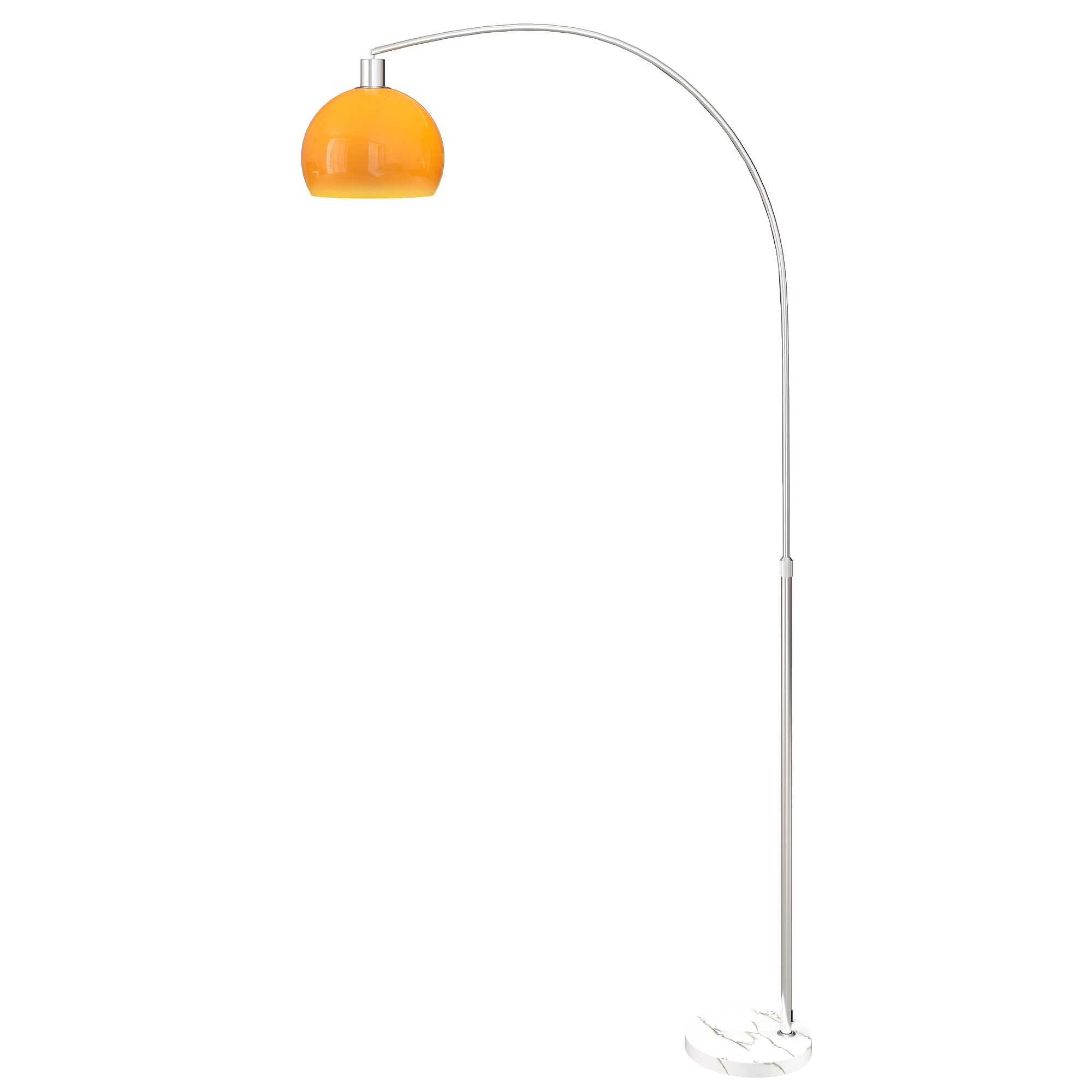 Kaarega põrandalamp jalglülitiga, metall, marmor ja plast, valge ja oranž, 26 x 90 x 180 cm