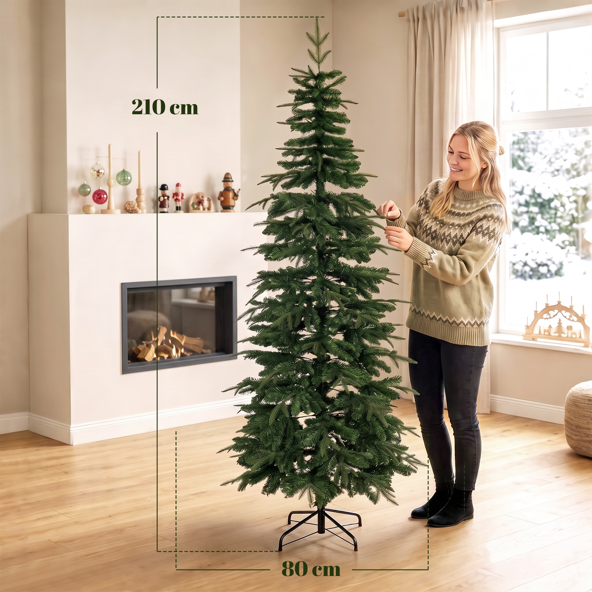 Mākslīgā Ziemassvētku egle, 210 cm, zīmuļveida forma, zaļa, Ø 80 cm - Image 3