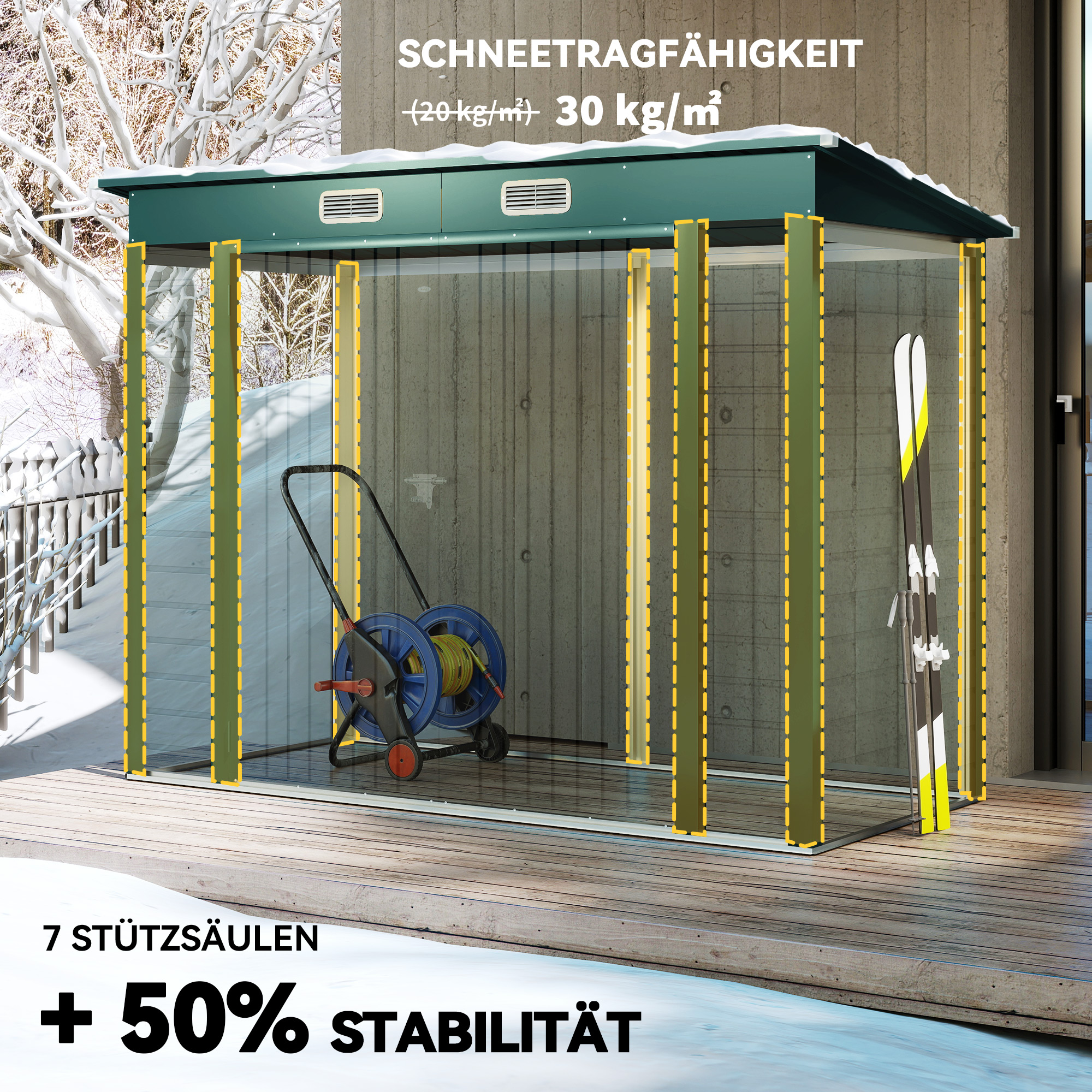 Sodo sandėliukas su dviem durimis, cinkuotas plienas, žalias, 249 x 121 x 166/183 cm - Image 5